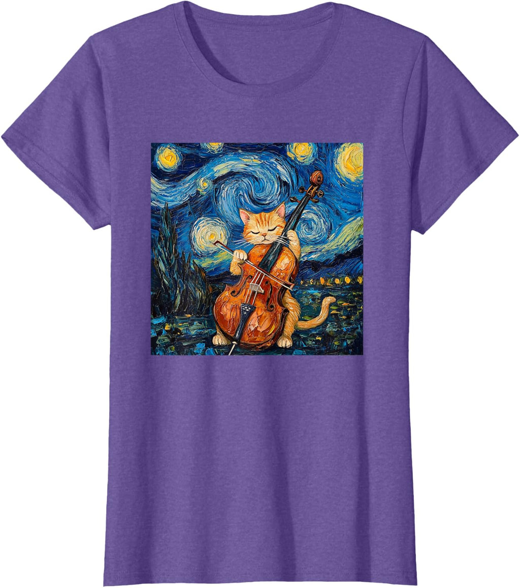 Funny Cello Player Cat Shirt Men Womens Kids T-Shirt