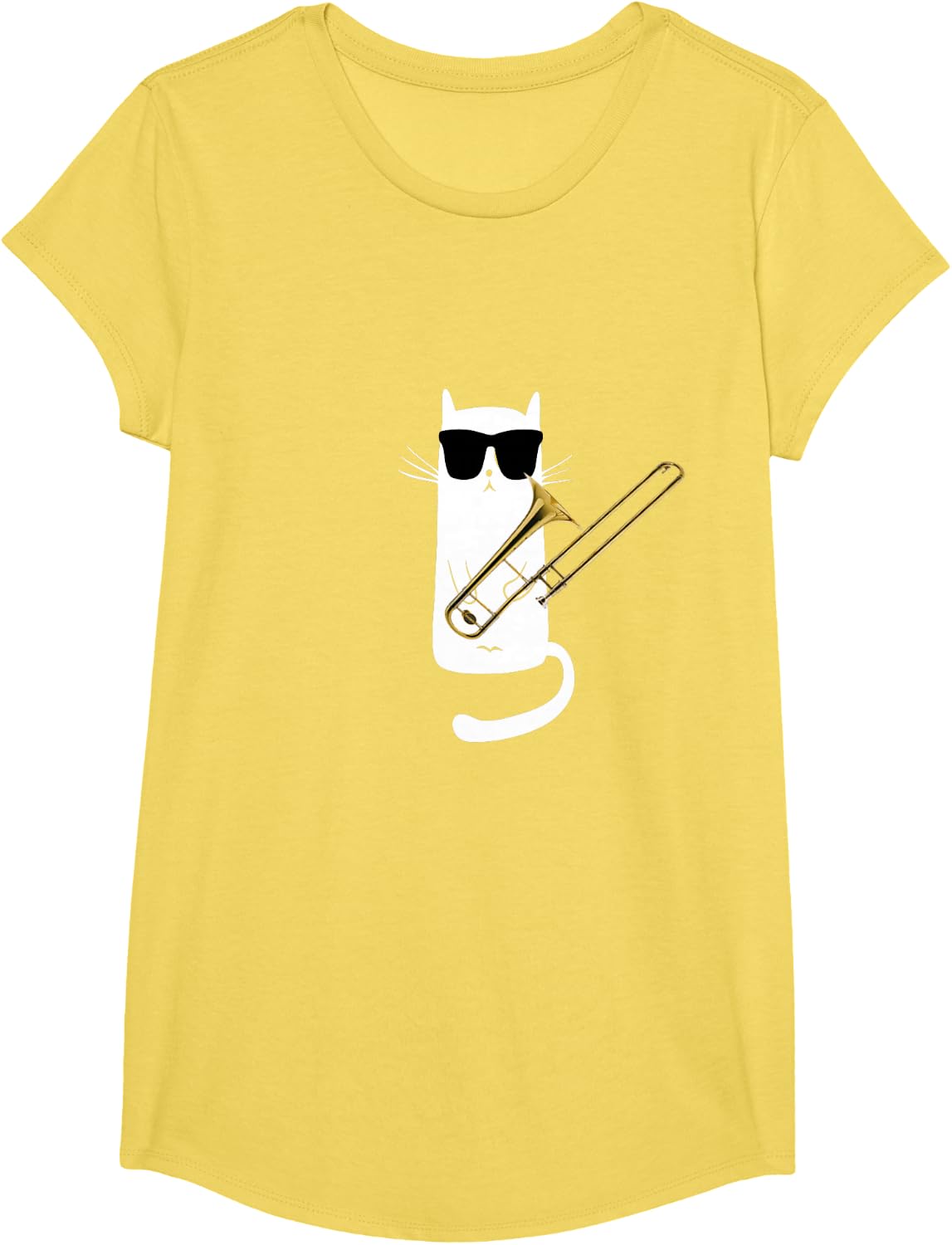 Funny Cat Wearing Sunglasses Playing Trombone T-Shirt Small