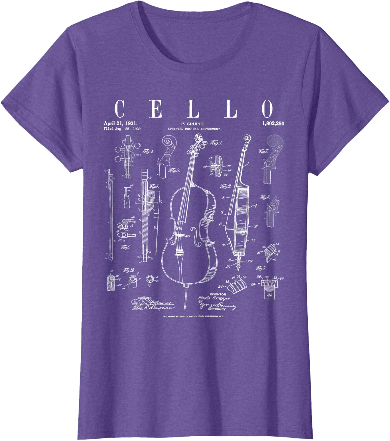 Cello Vintage Patent Cellist Drawing Print T-Shirt