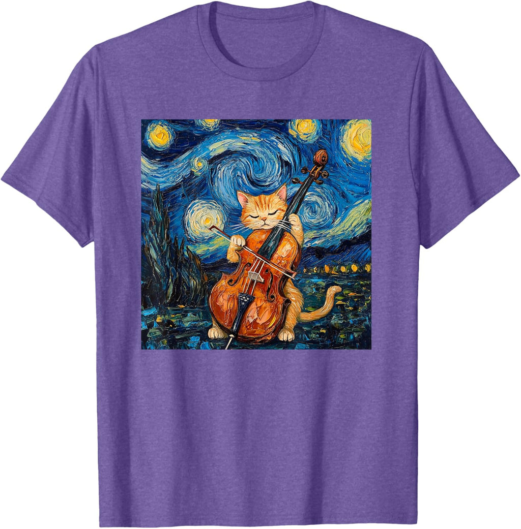 Funny Cello Player Cat Shirt Men Womens Kids T-Shirt