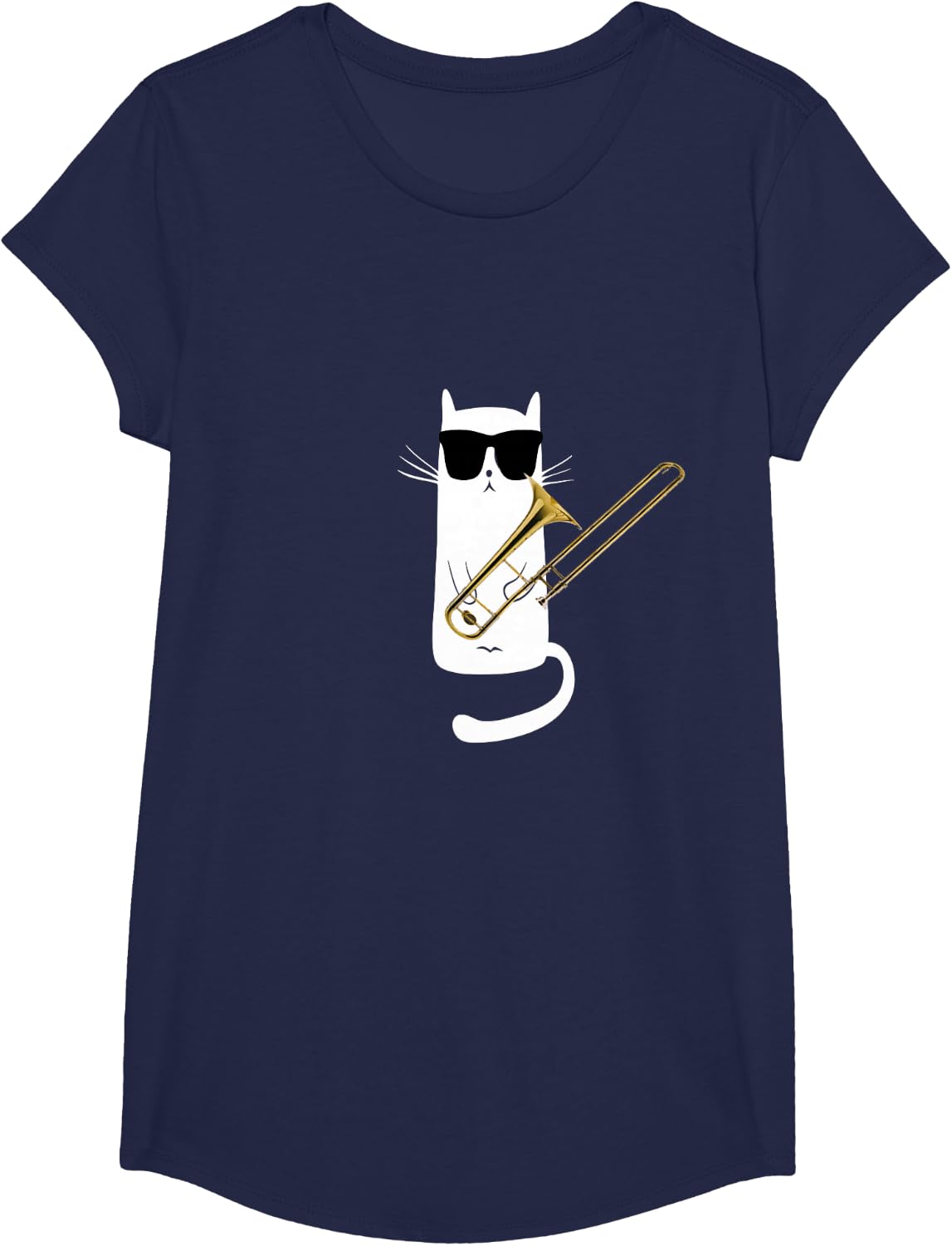 Funny Cat Wearing Sunglasses Playing Trombone T-Shirt Small