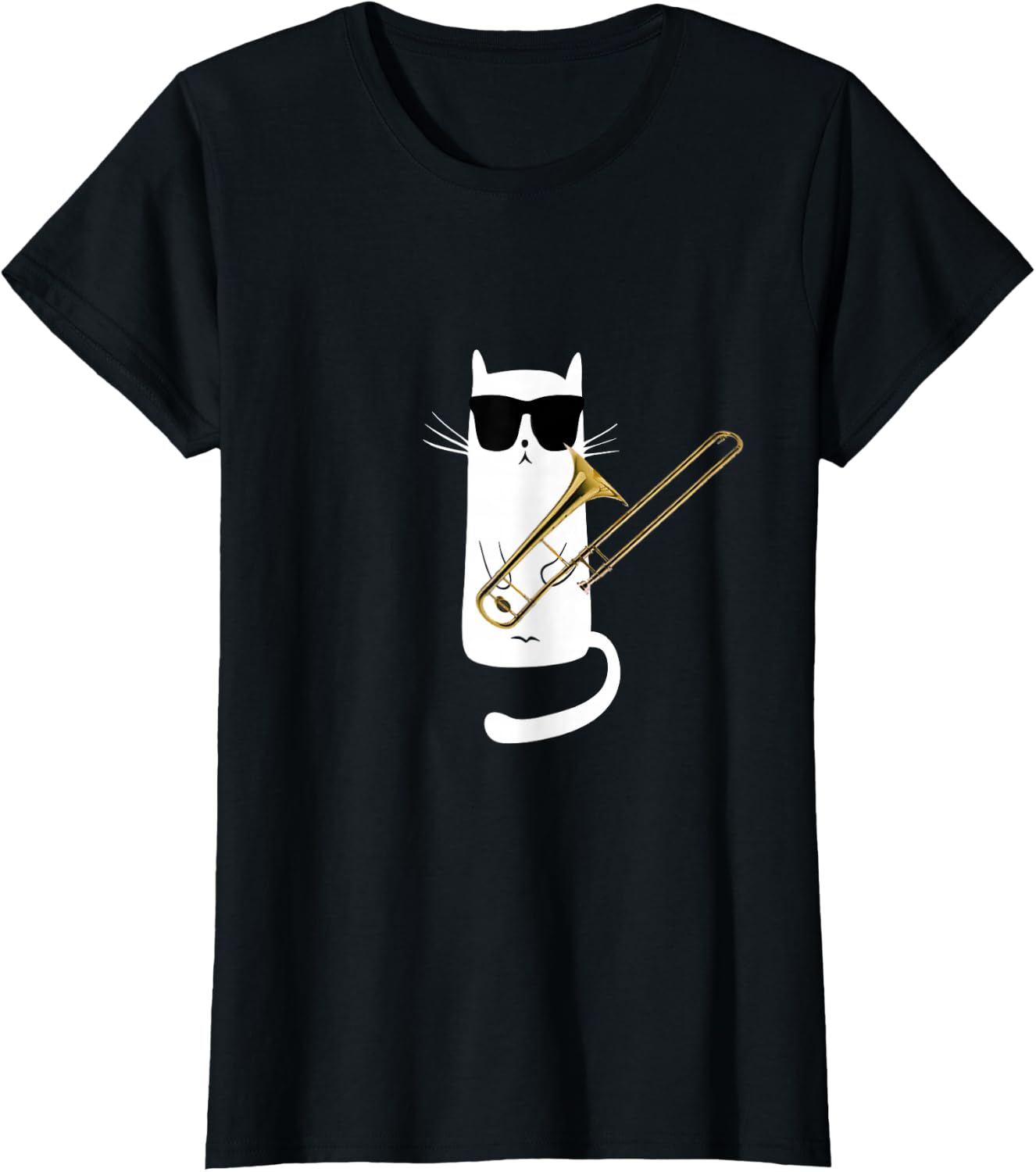 Funny Cat Wearing Sunglasses Playing Trombone T-Shirt Small
