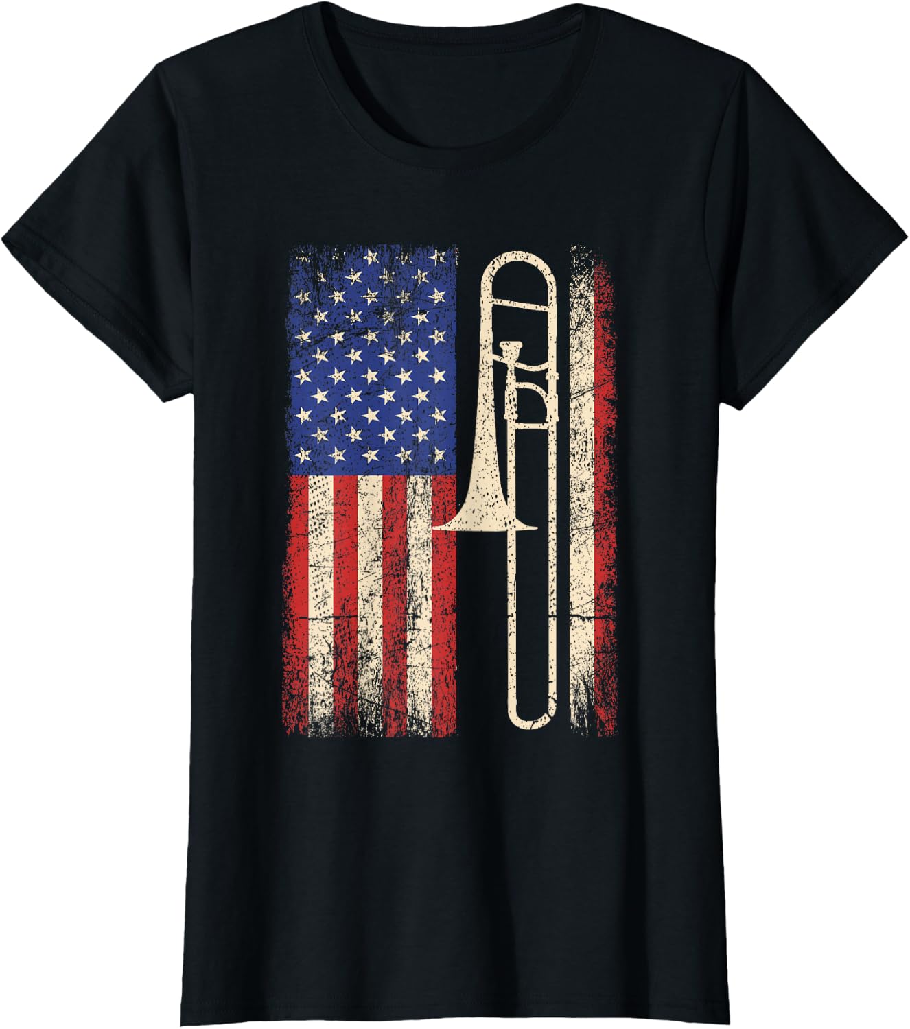 Trombone USA American Flag Shirt Jazz Music Vintage Men Tee T-Shirt