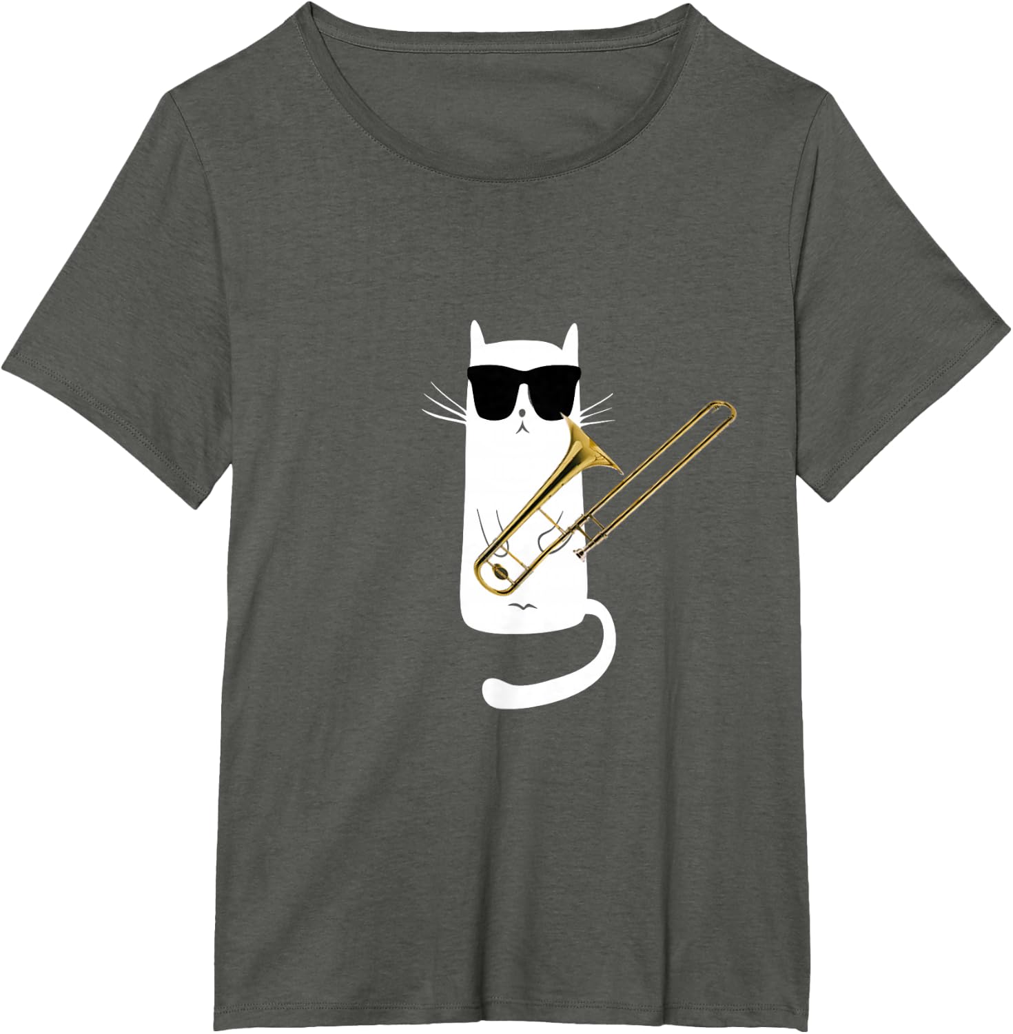 Funny Cat Wearing Sunglasses Playing Trombone T-Shirt Small