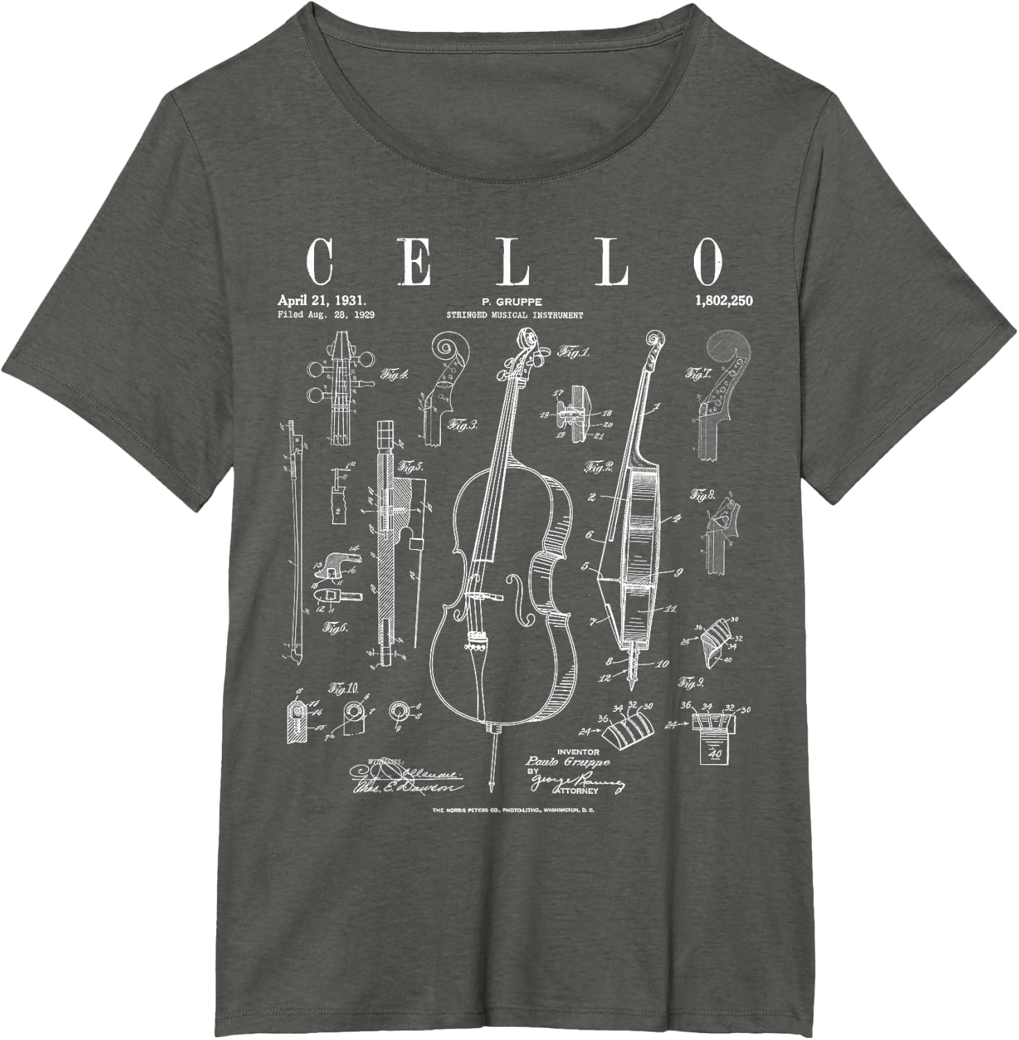 Cello Vintage Patent Cellist Drawing Print T-Shirt