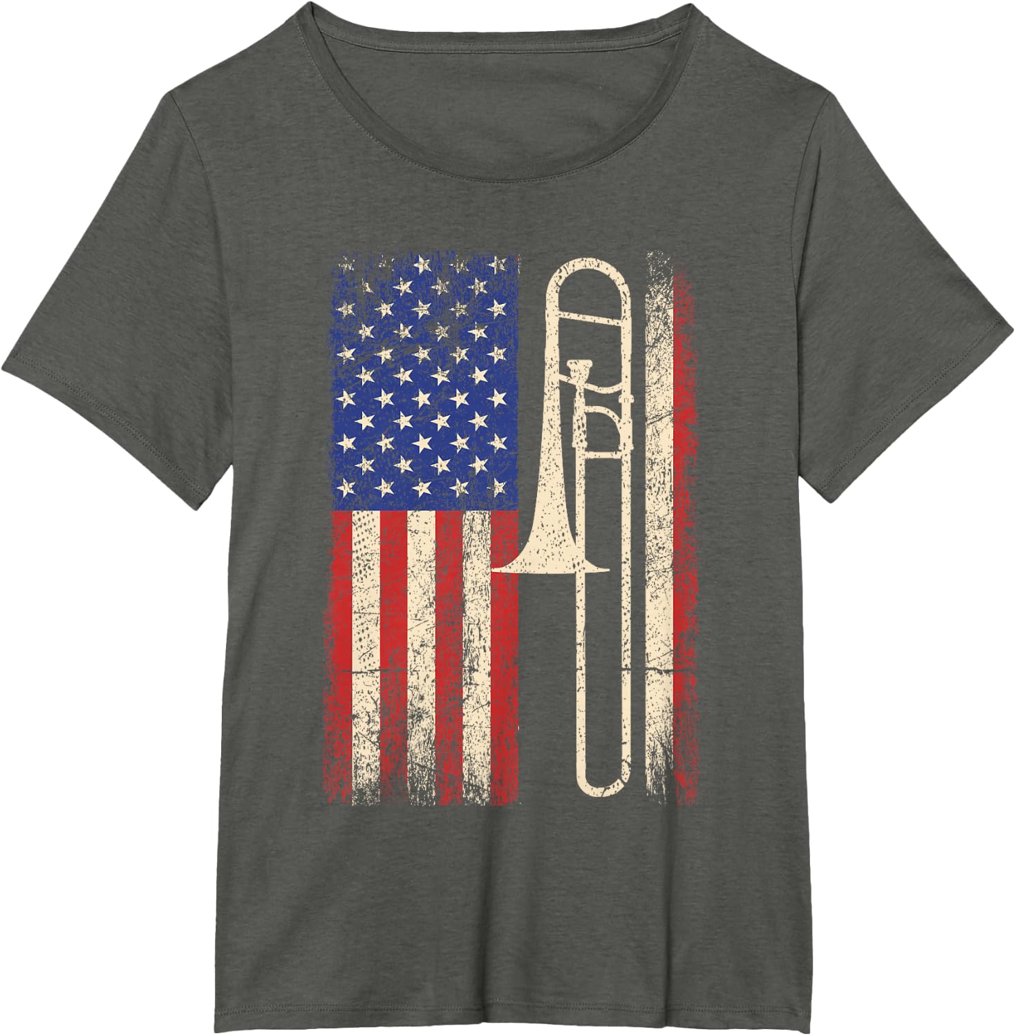 Trombone USA American Flag Shirt Jazz Music Vintage Men Tee T-Shirt