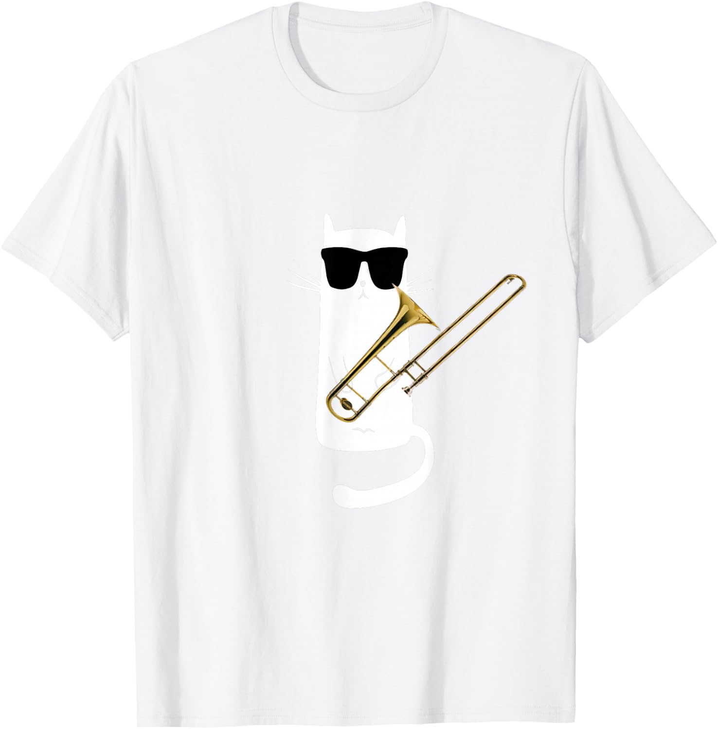 Funny Cat Wearing Sunglasses Playing Trombone T-Shirt Small