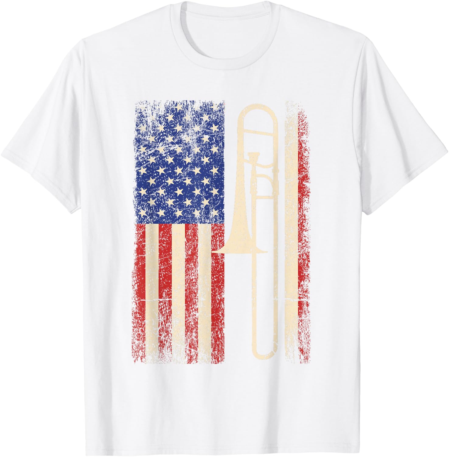 Trombone USA American Flag Shirt Jazz Music Vintage Men Tee T-Shirt