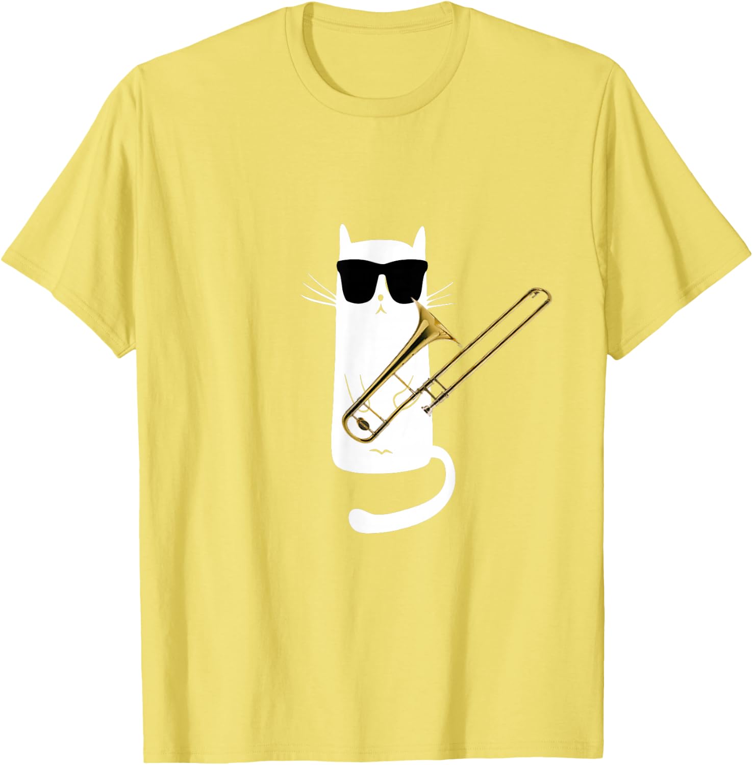 Funny Cat Wearing Sunglasses Playing Trombone T-Shirt Small