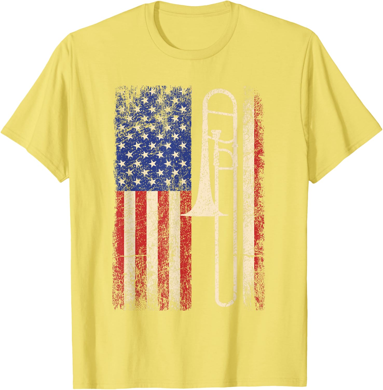 Trombone USA American Flag Shirt Jazz Music Vintage Men Tee T-Shirt