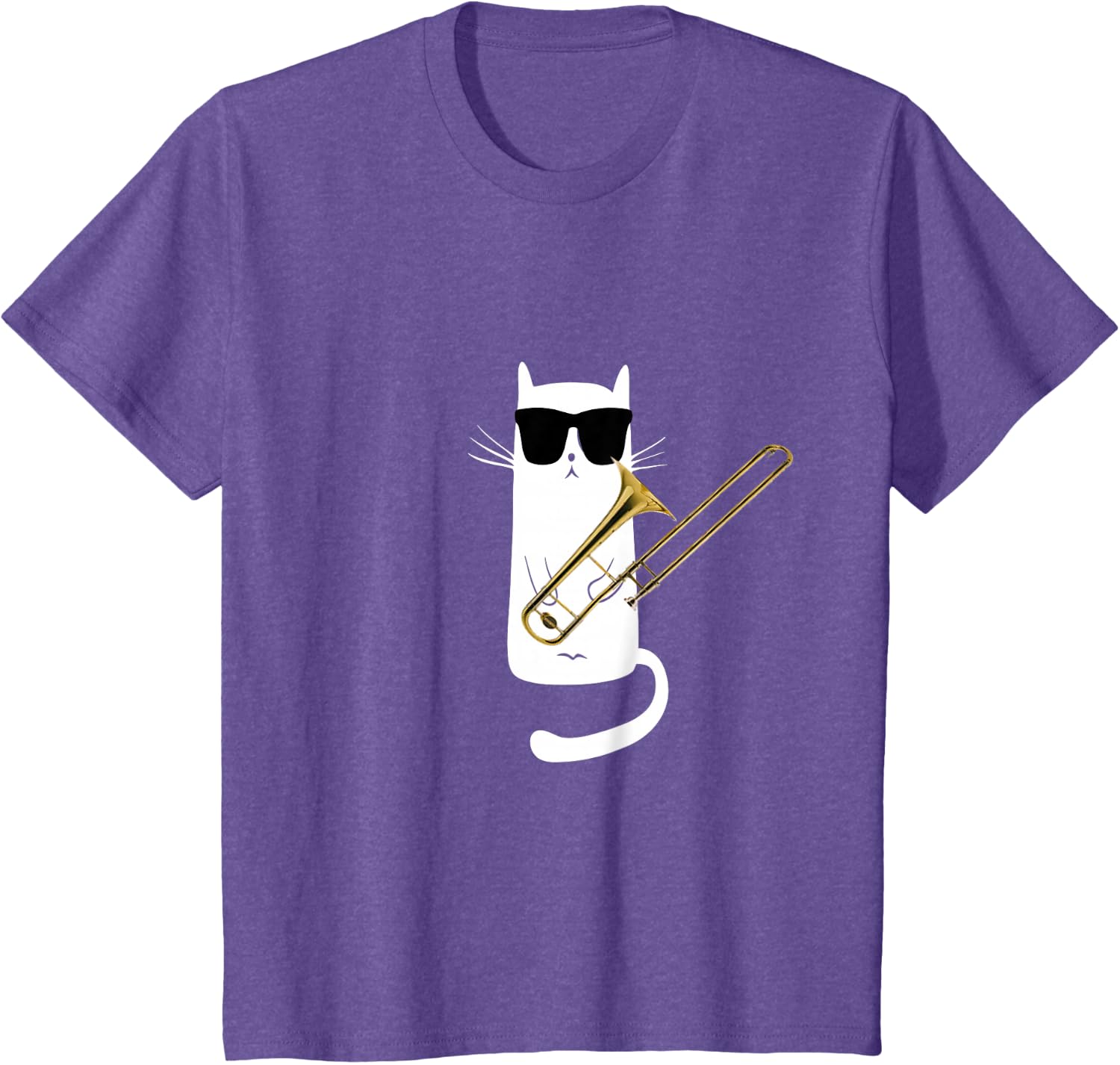 Funny Cat Wearing Sunglasses Playing Trombone T-Shirt Small