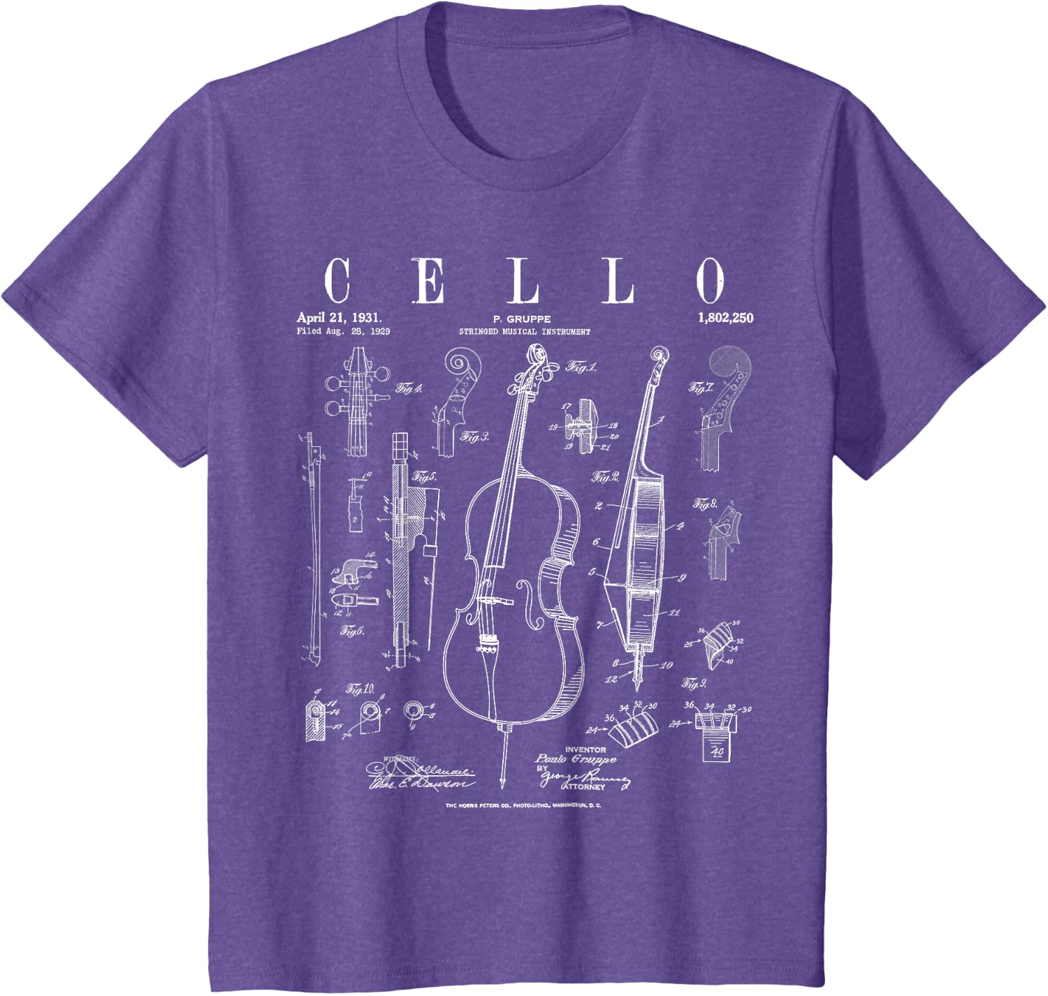 Cello Vintage Patent Cellist Drawing Print T-Shirt
