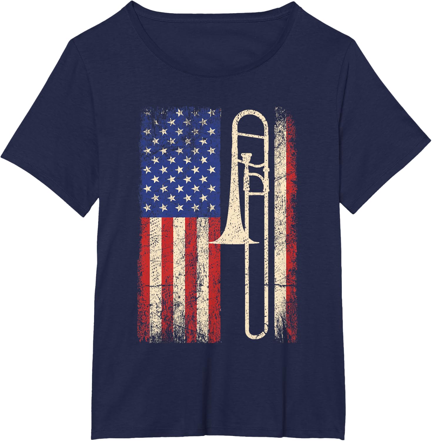 Trombone USA American Flag Shirt Jazz Music Vintage Men Tee T-Shirt