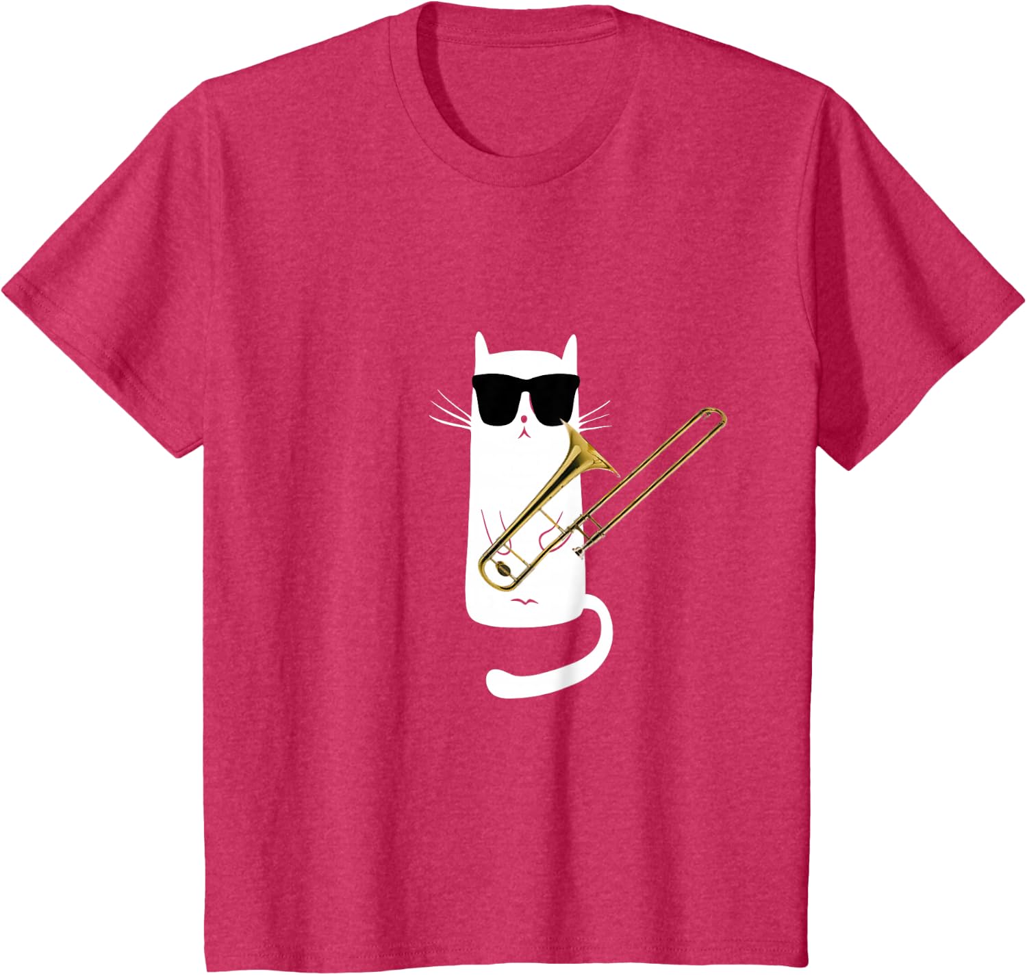 Funny Cat Wearing Sunglasses Playing Trombone T-Shirt Small
