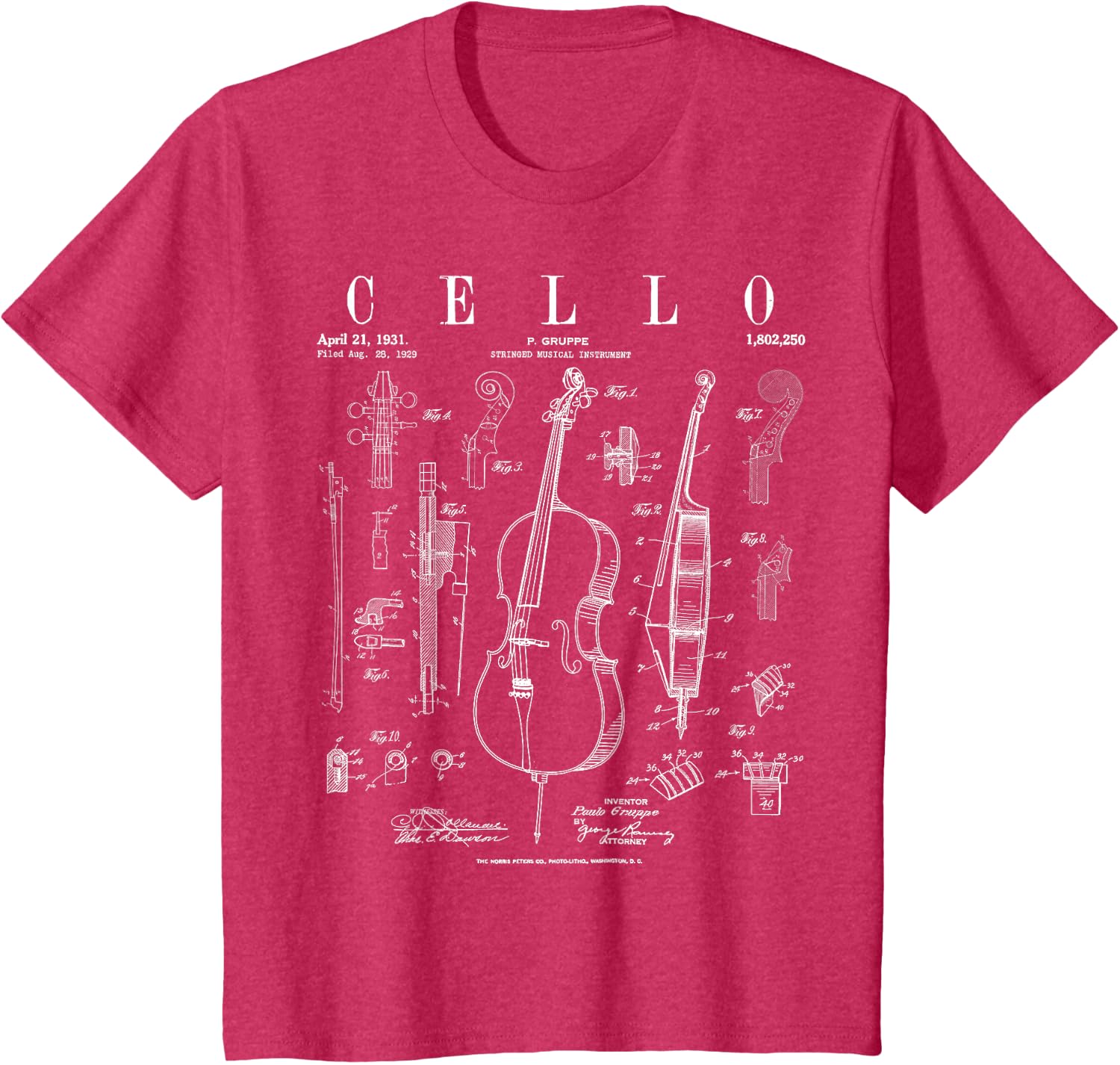Cello Vintage Patent Cellist Drawing Print T-Shirt