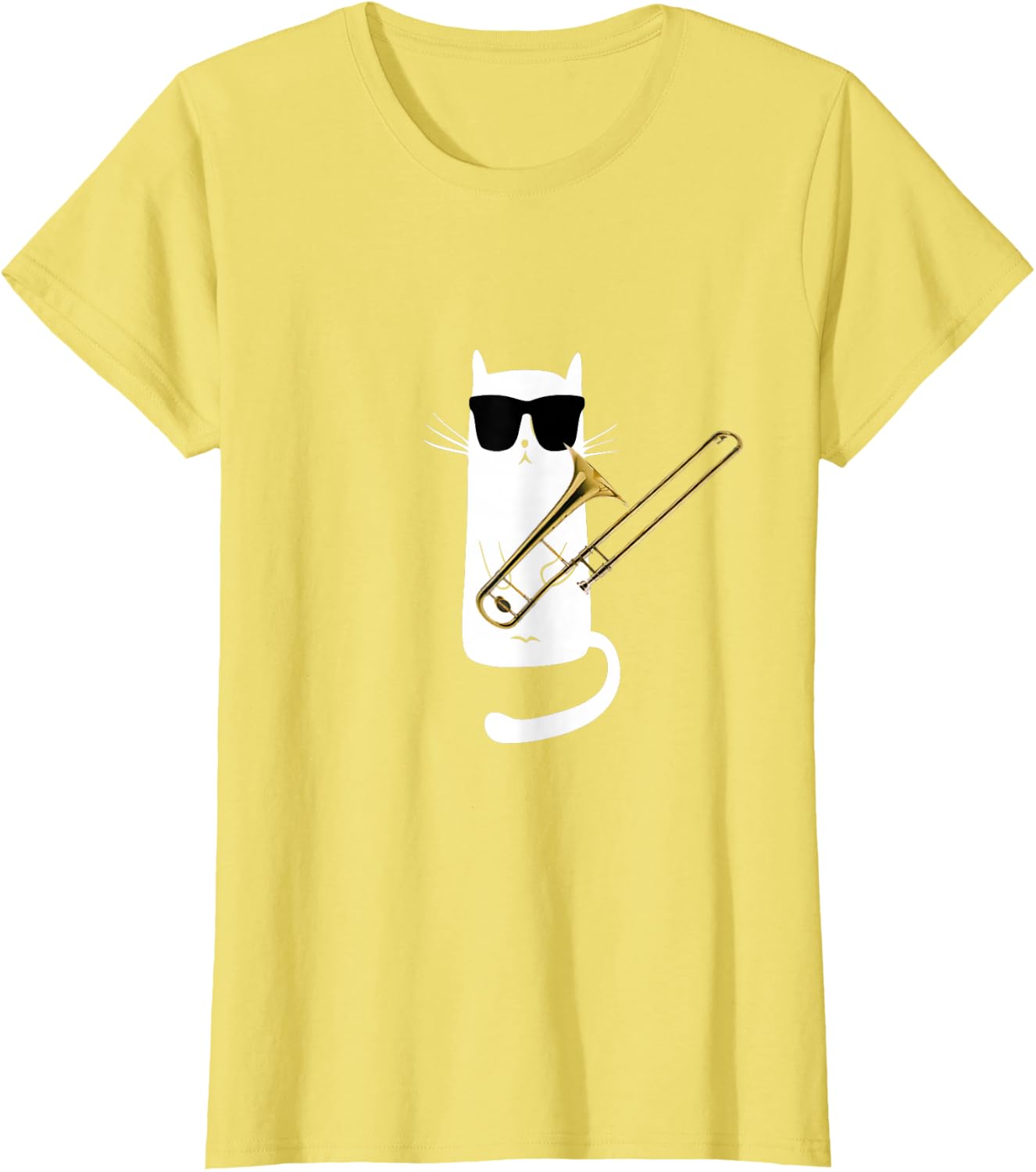 Funny Cat Wearing Sunglasses Playing Trombone T-Shirt Small