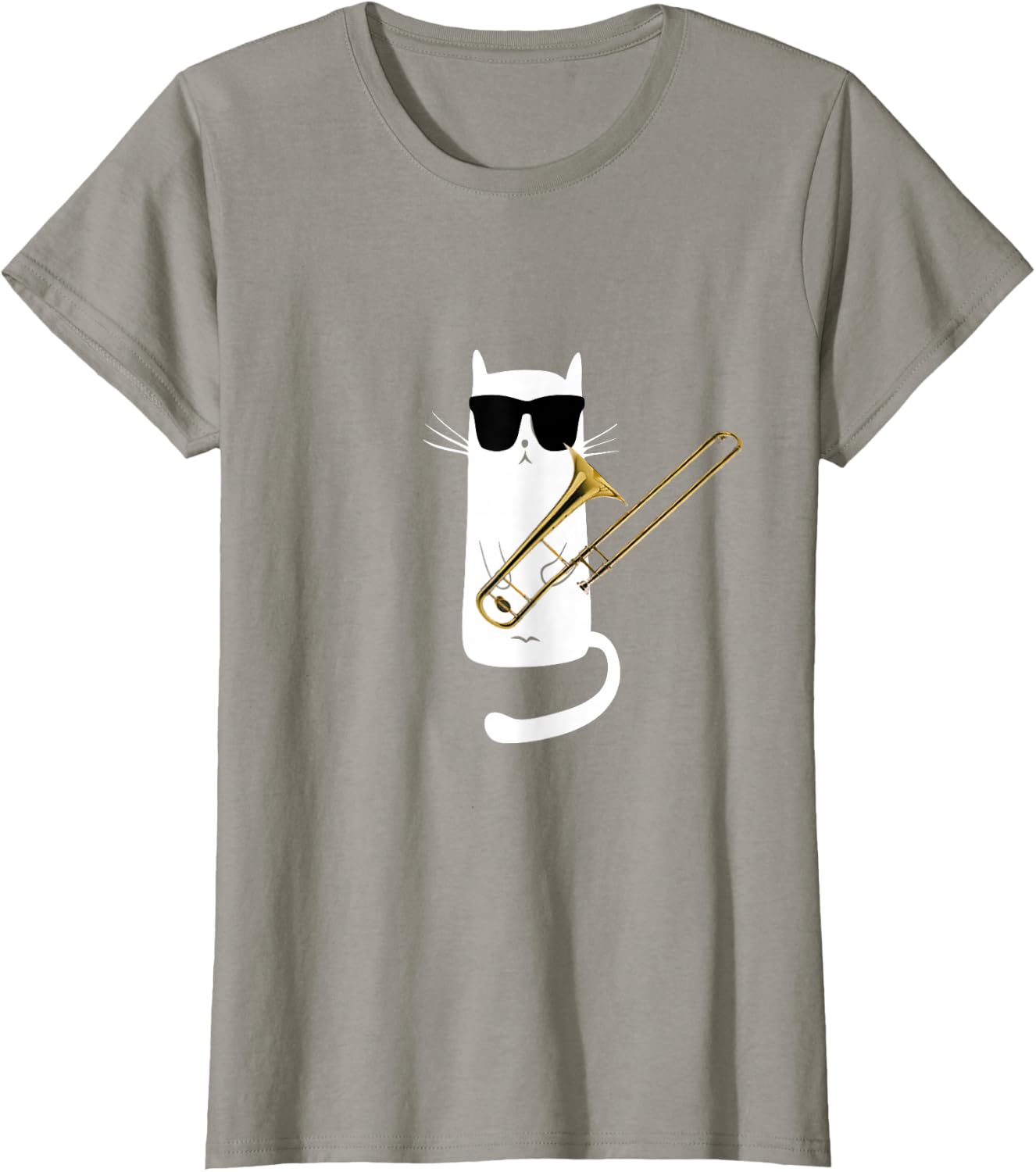 Funny Cat Wearing Sunglasses Playing Trombone T-Shirt Small