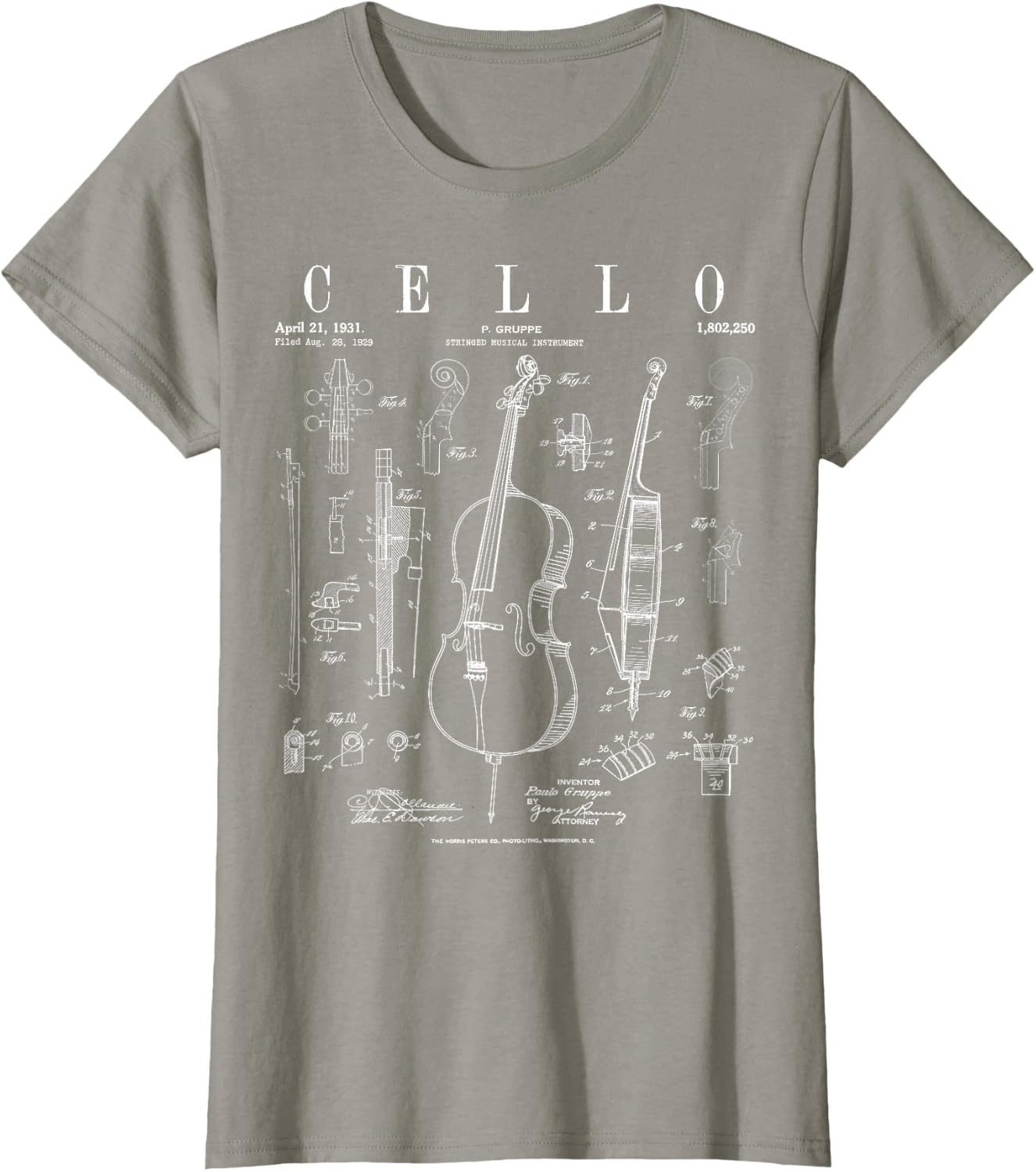 Cello Vintage Patent Cellist Drawing Print T-Shirt