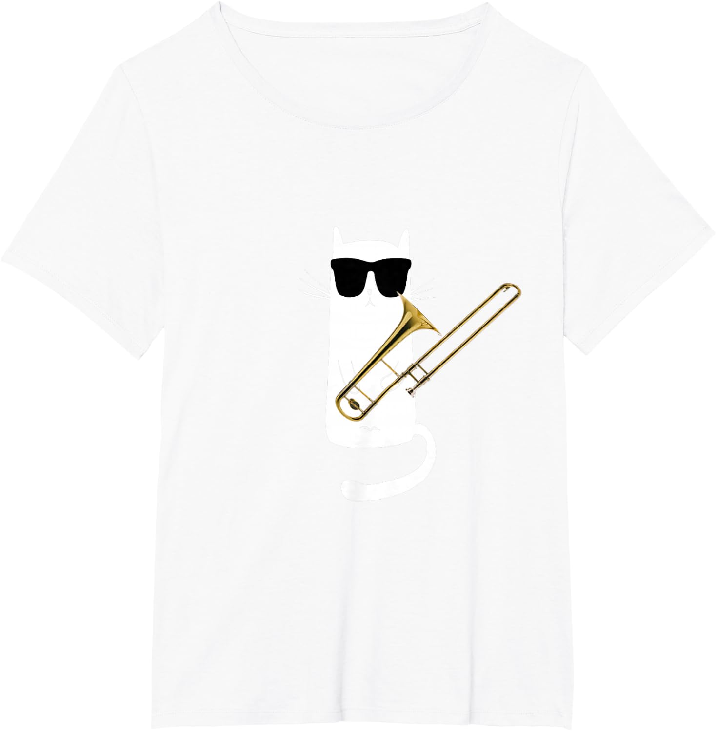 Funny Cat Wearing Sunglasses Playing Trombone T-Shirt Small