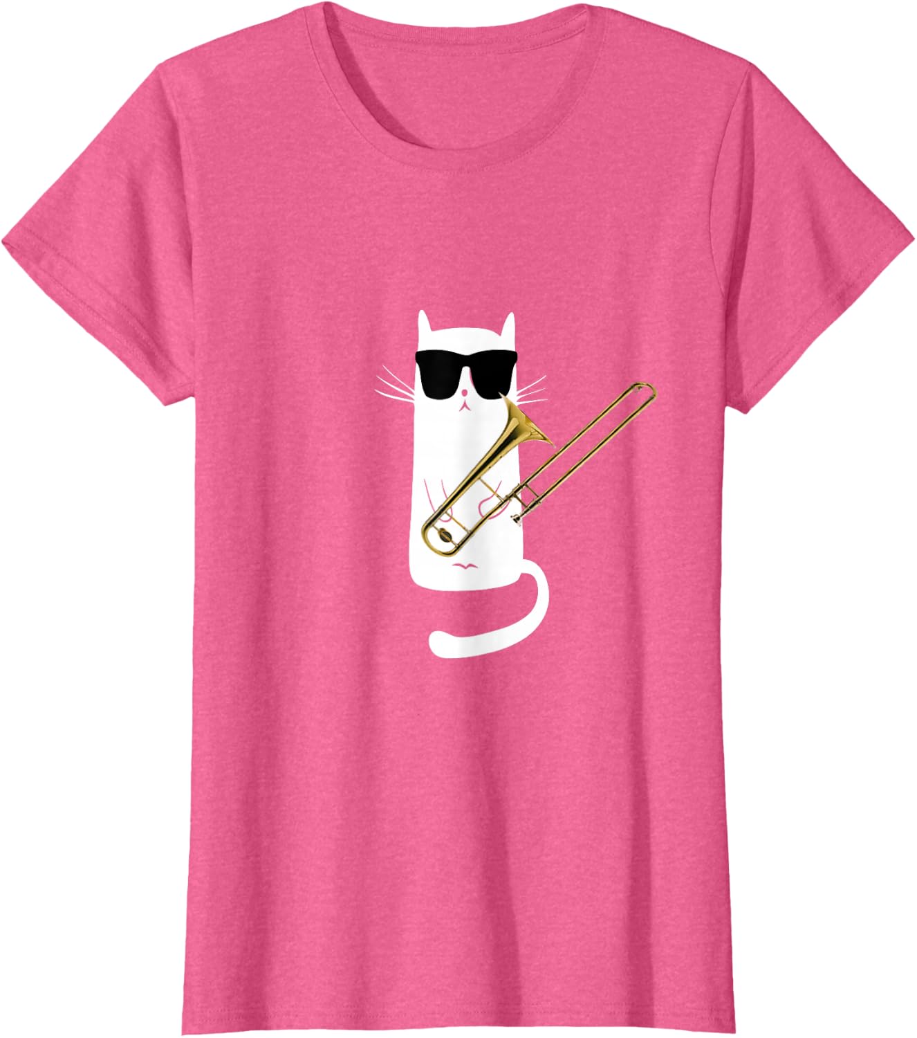 Funny Cat Wearing Sunglasses Playing Trombone T-Shirt Small