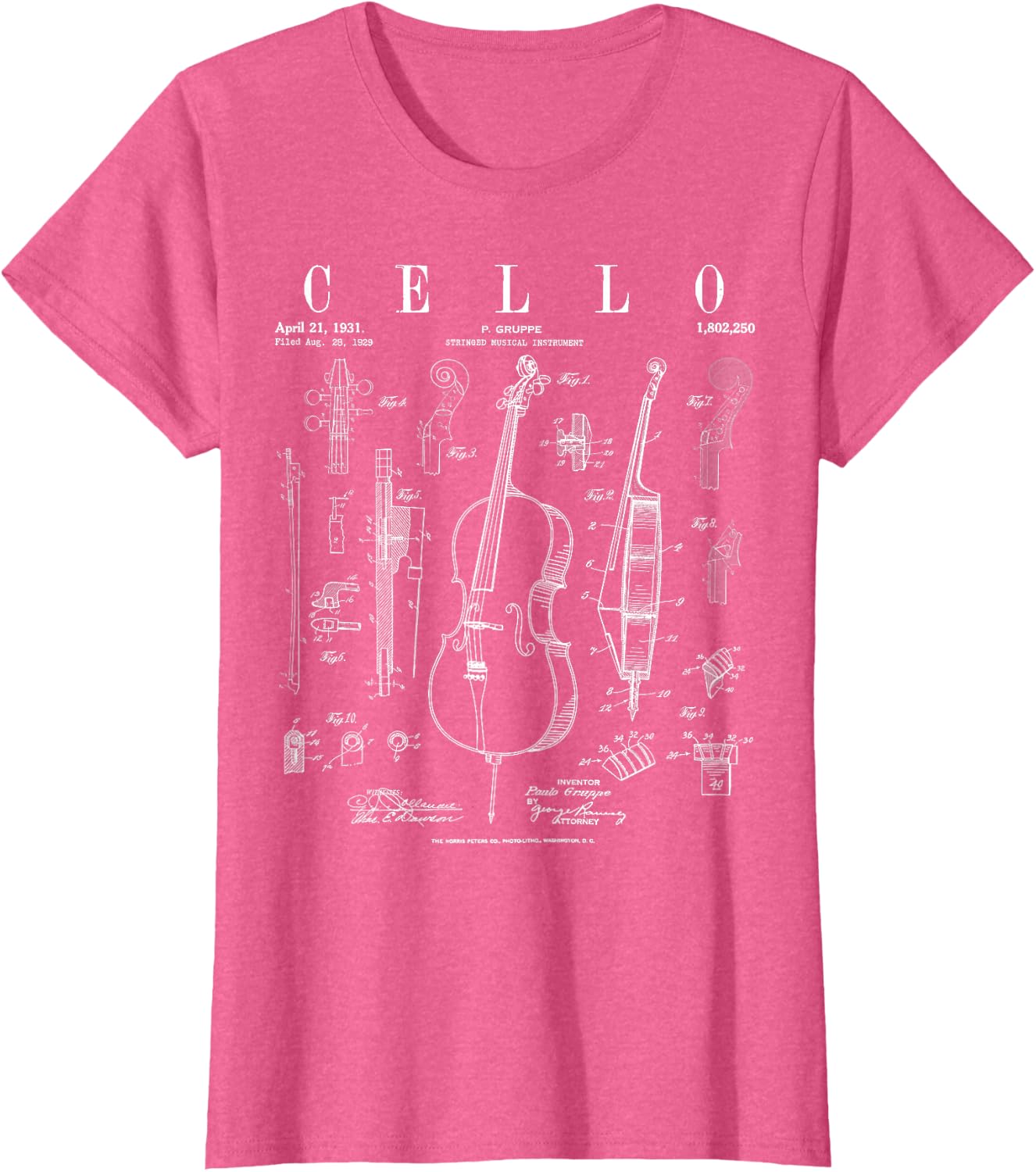Cello Vintage Patent Cellist Drawing Print T-Shirt