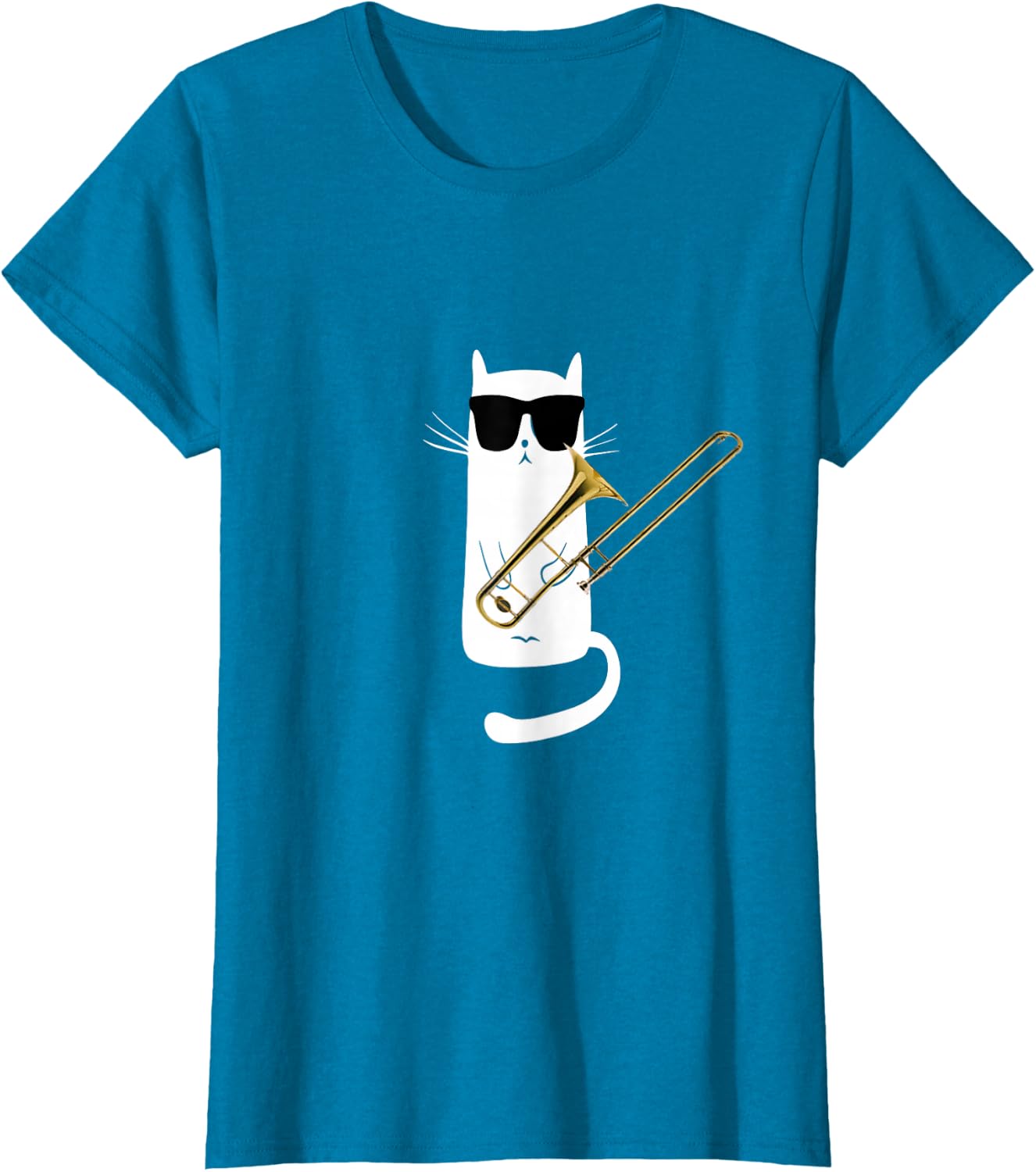 Funny Cat Wearing Sunglasses Playing Trombone T-Shirt Small