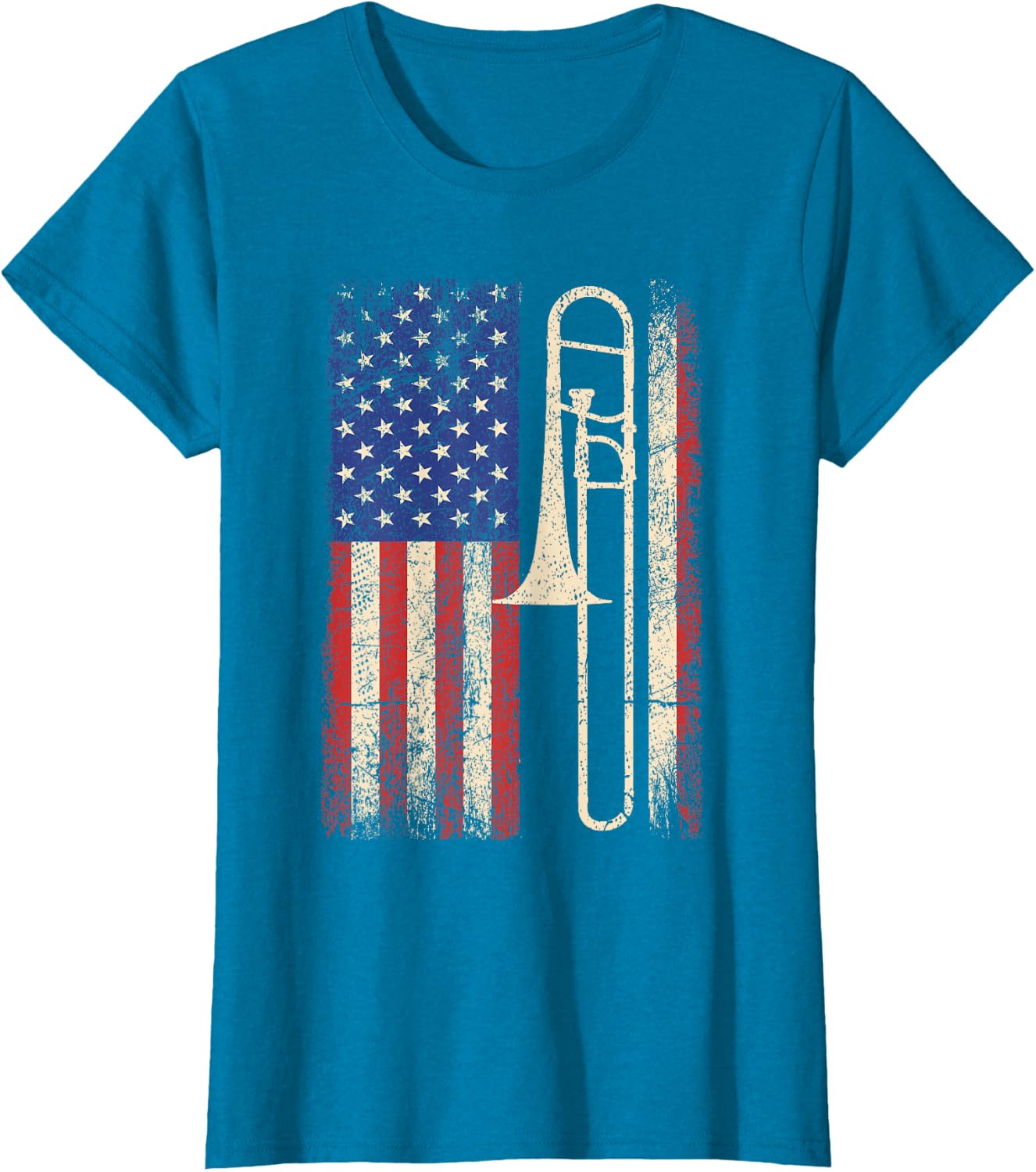 Trombone USA American Flag Shirt Jazz Music Vintage Men Tee T-Shirt