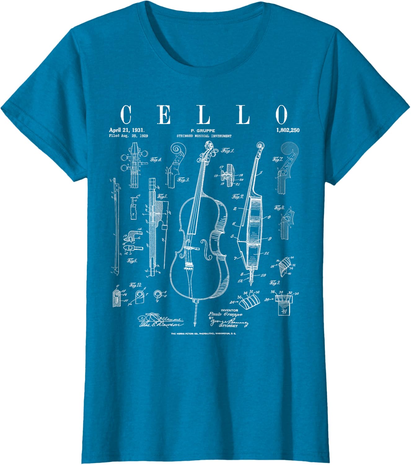 Cello Vintage Patent Cellist Drawing Print T-Shirt