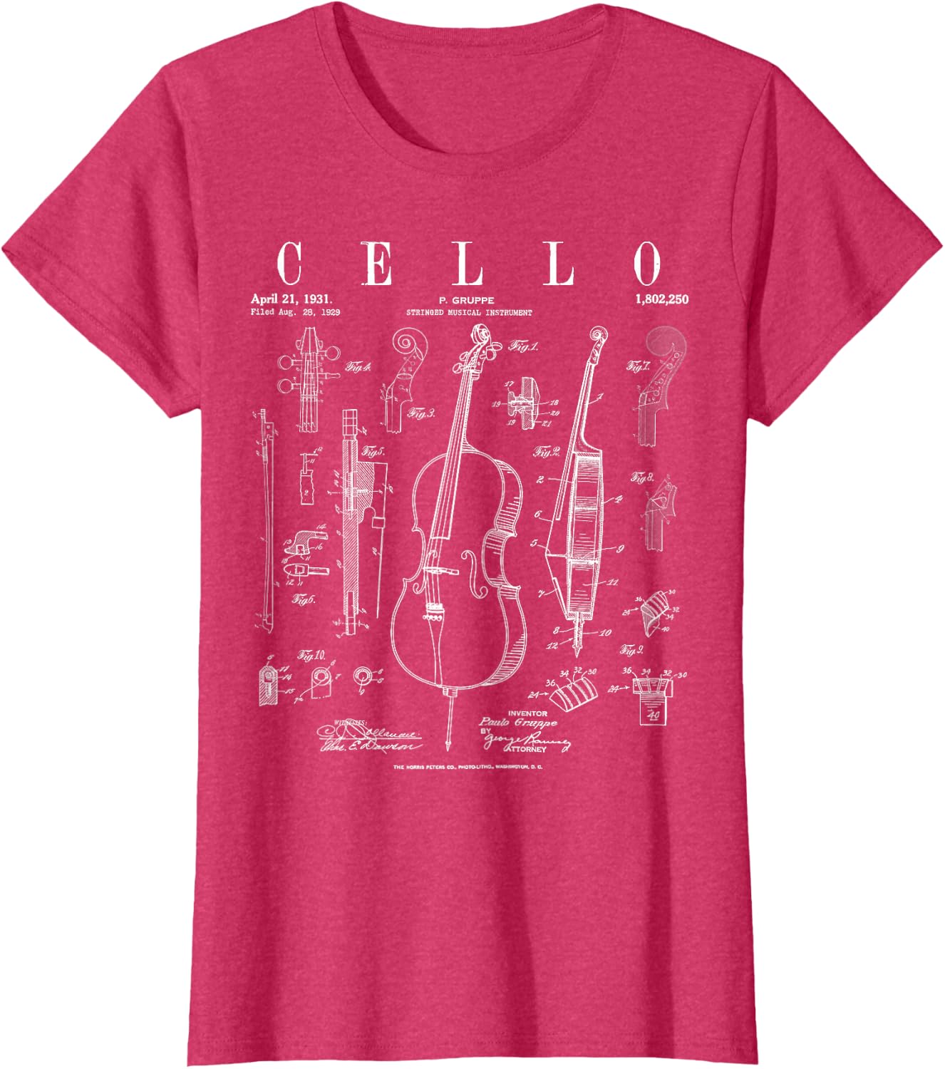 Cello Vintage Patent Cellist Drawing Print T-Shirt