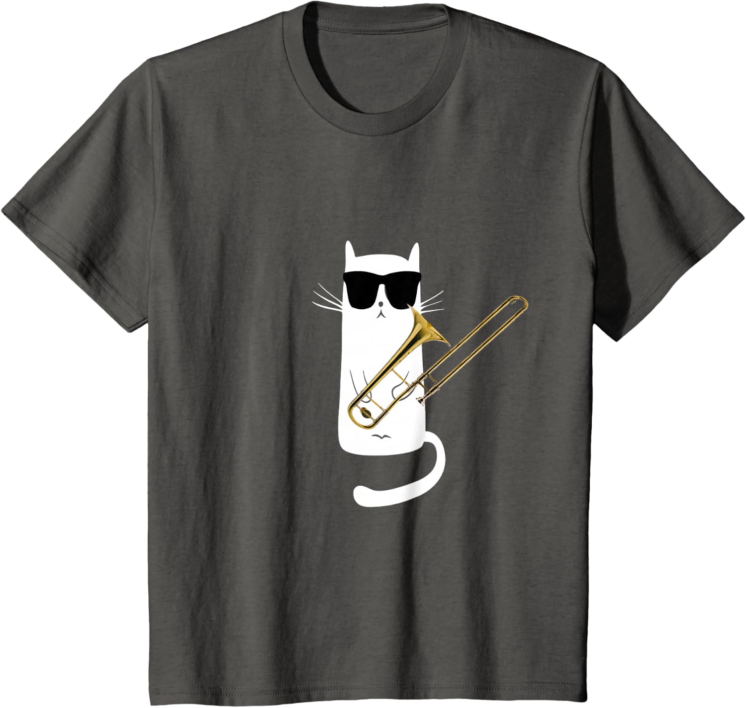 Funny Cat Wearing Sunglasses Playing Trombone T-Shirt Small