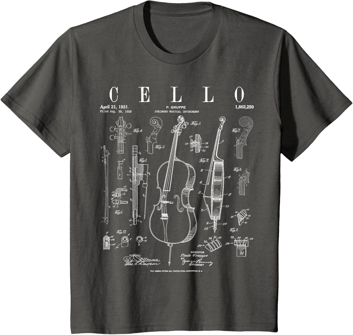 Cello Vintage Patent Cellist Drawing Print T-Shirt