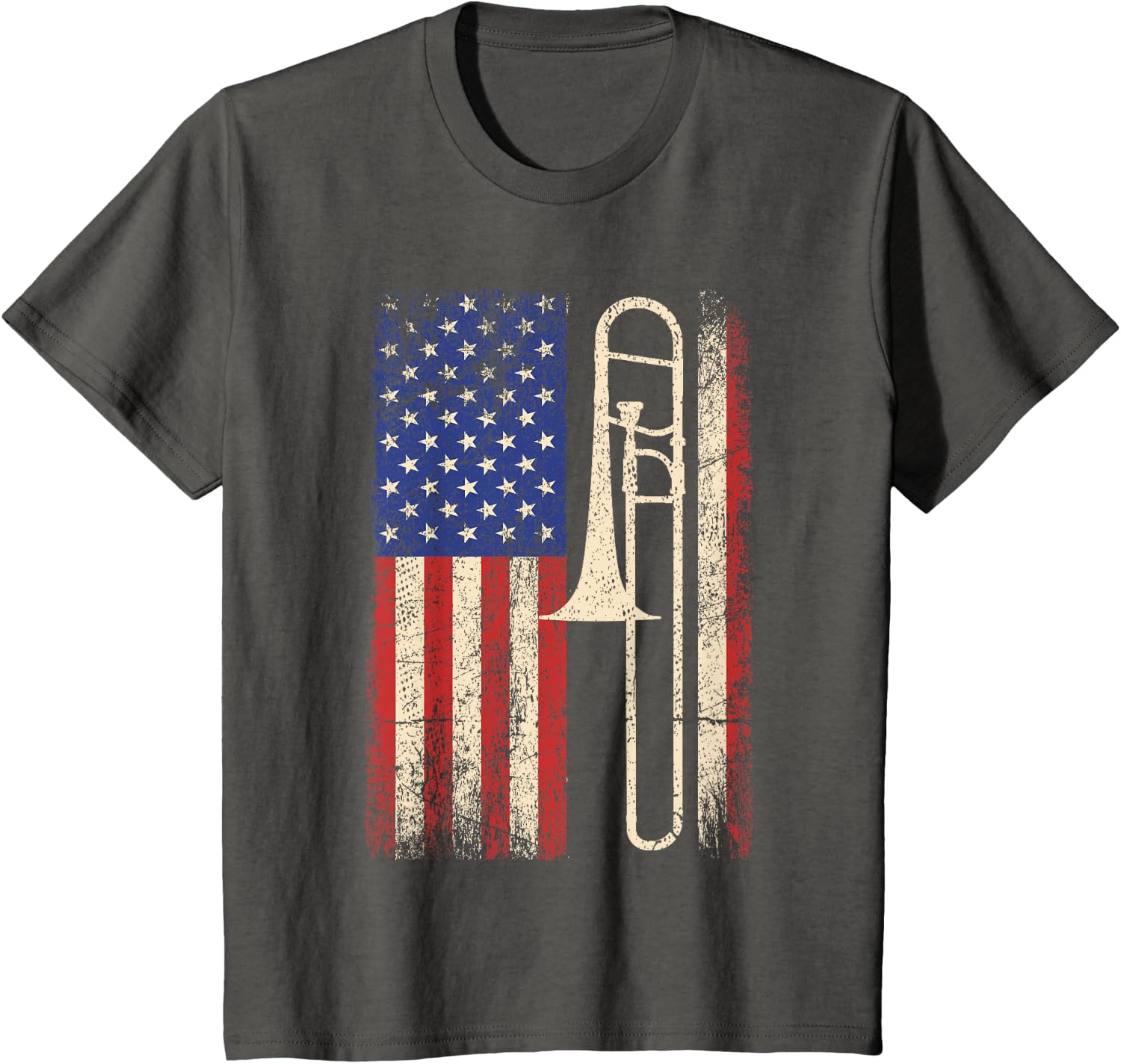 Trombone USA American Flag Shirt Jazz Music Vintage Men Tee T-Shirt