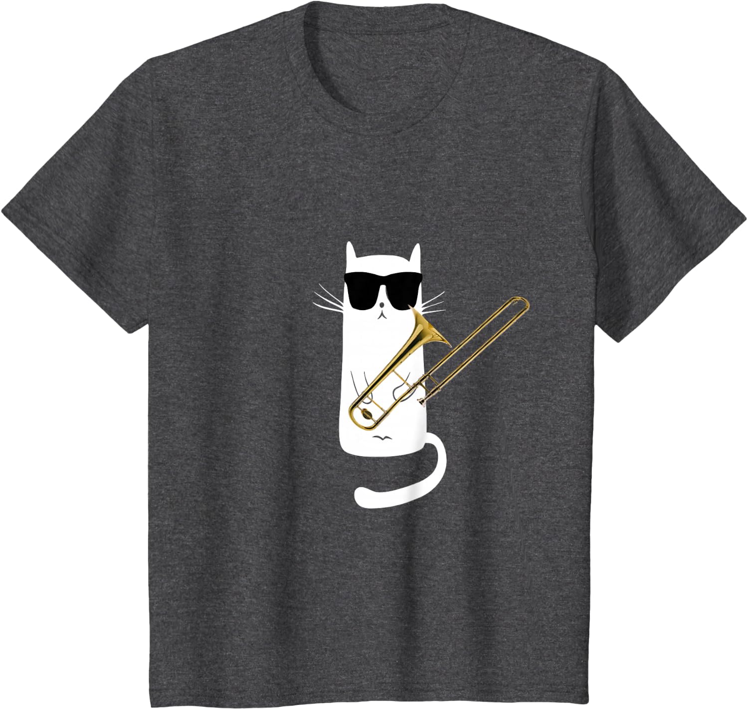 Funny Cat Wearing Sunglasses Playing Trombone T-Shirt Small