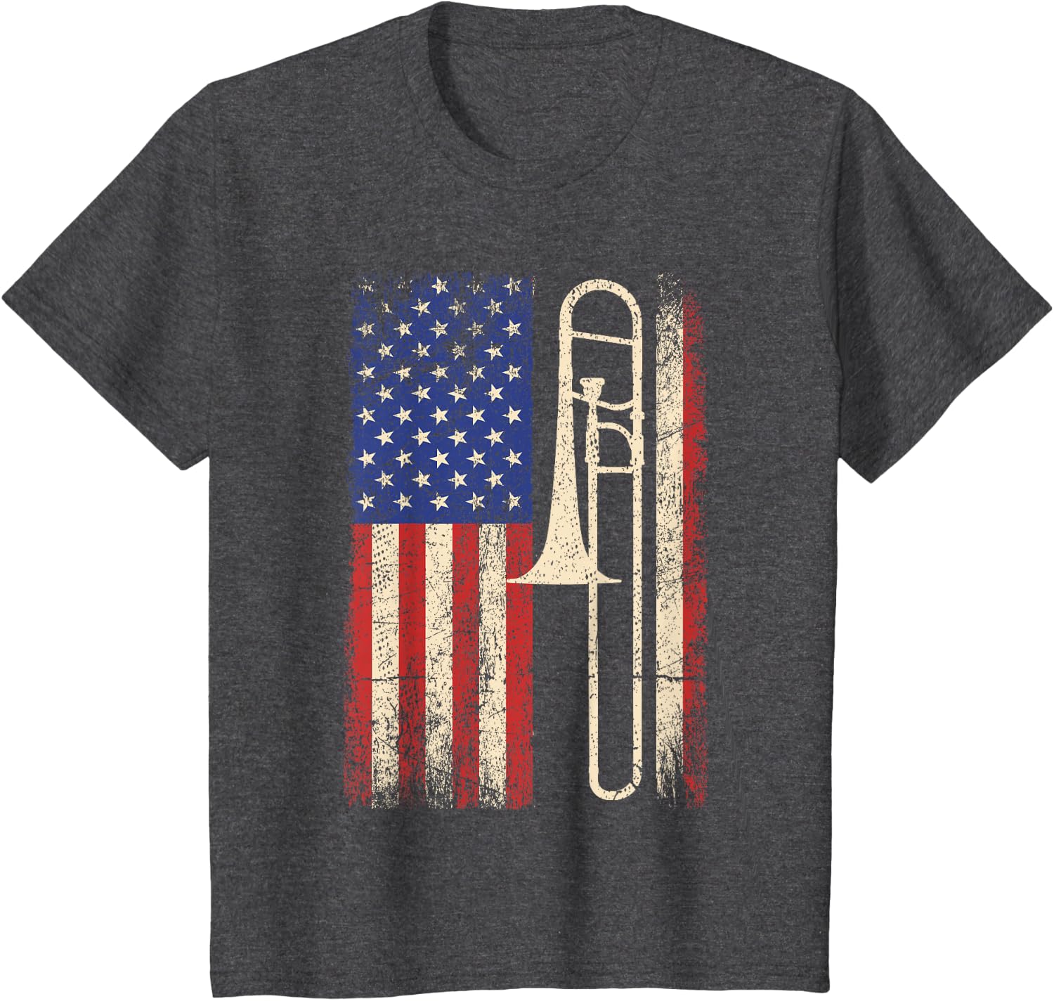 Trombone USA American Flag Shirt Jazz Music Vintage Men Tee T-Shirt