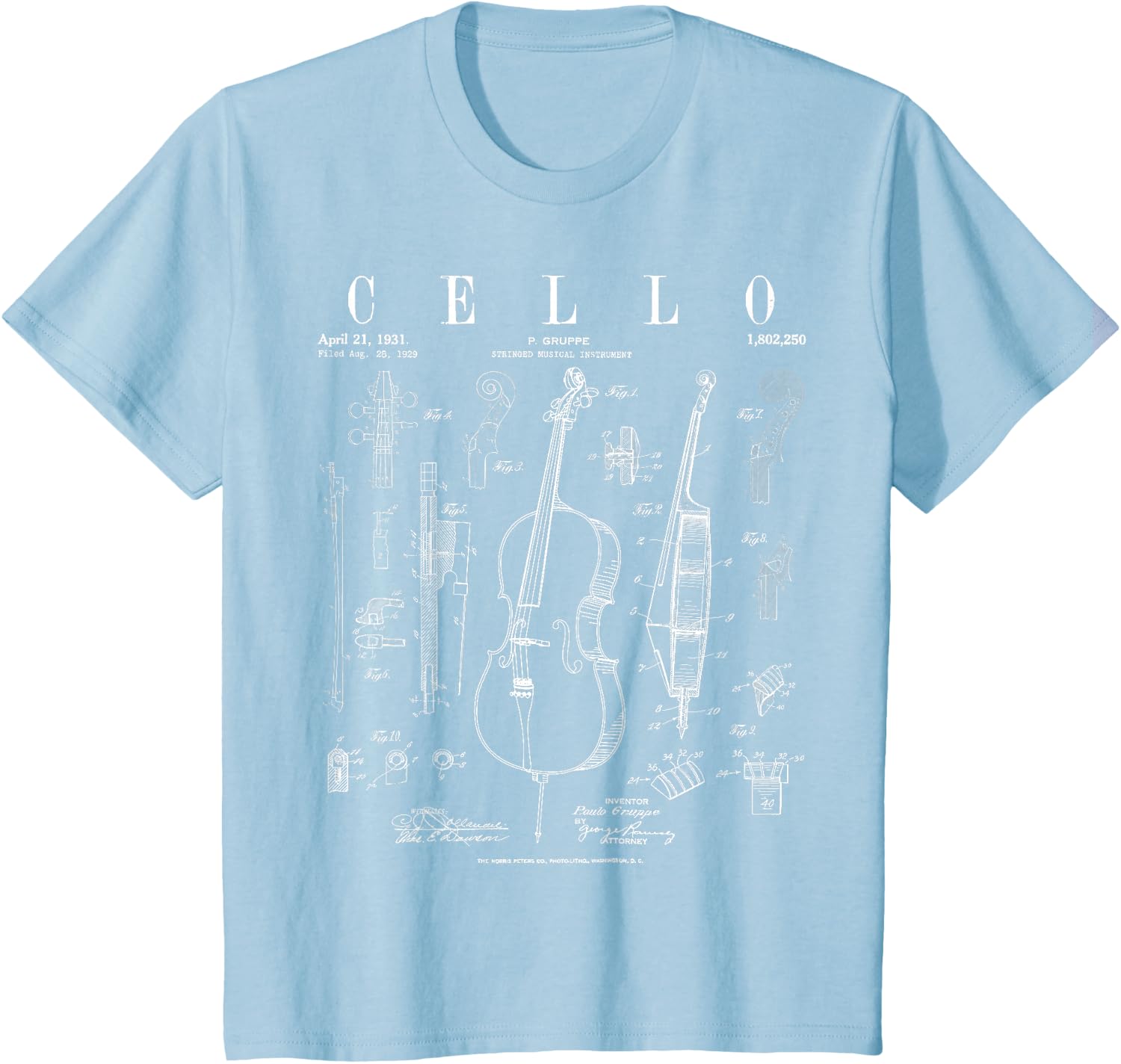 Cello Vintage Patent Cellist Drawing Print T-Shirt