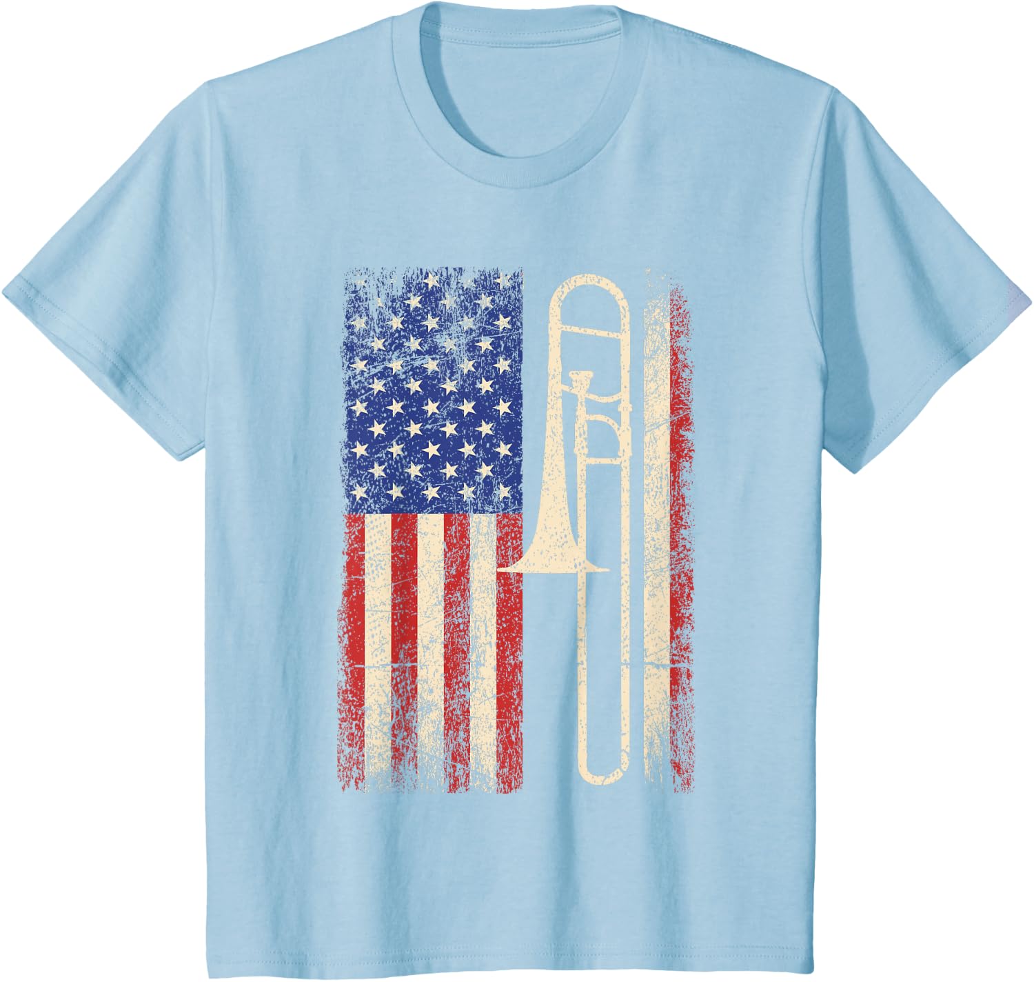 Trombone USA American Flag Shirt Jazz Music Vintage Men Tee T-Shirt