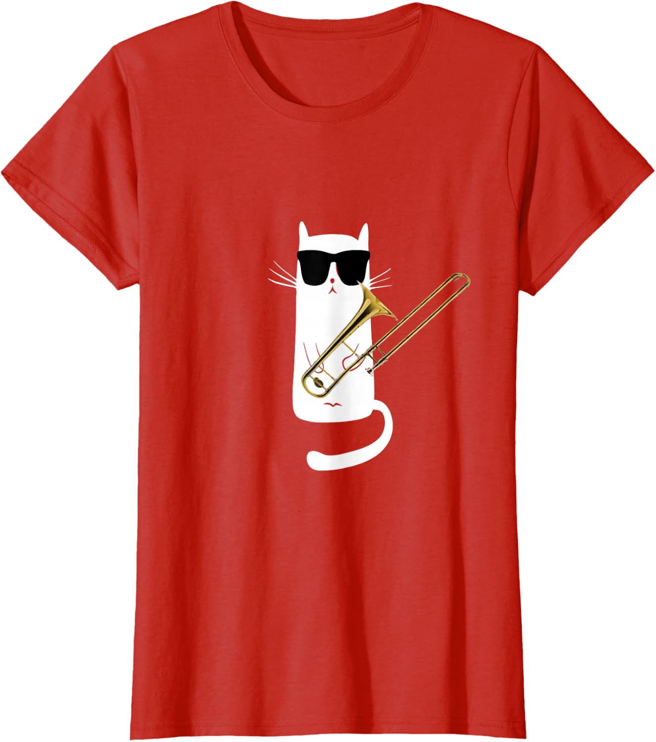 Funny Cat Wearing Sunglasses Playing Trombone T-Shirt Small