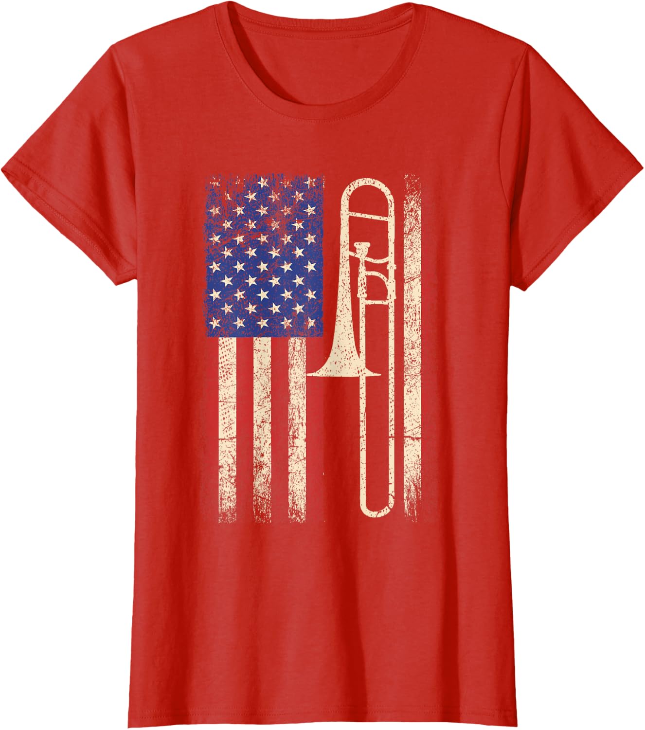 Trombone USA American Flag Shirt Jazz Music Vintage Men Tee T-Shirt