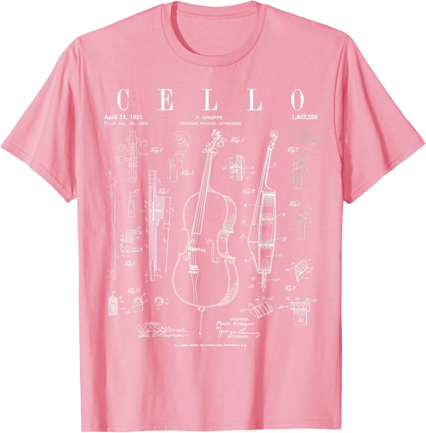 Cello Vintage Patent Cellist Drawing Print T-Shirt