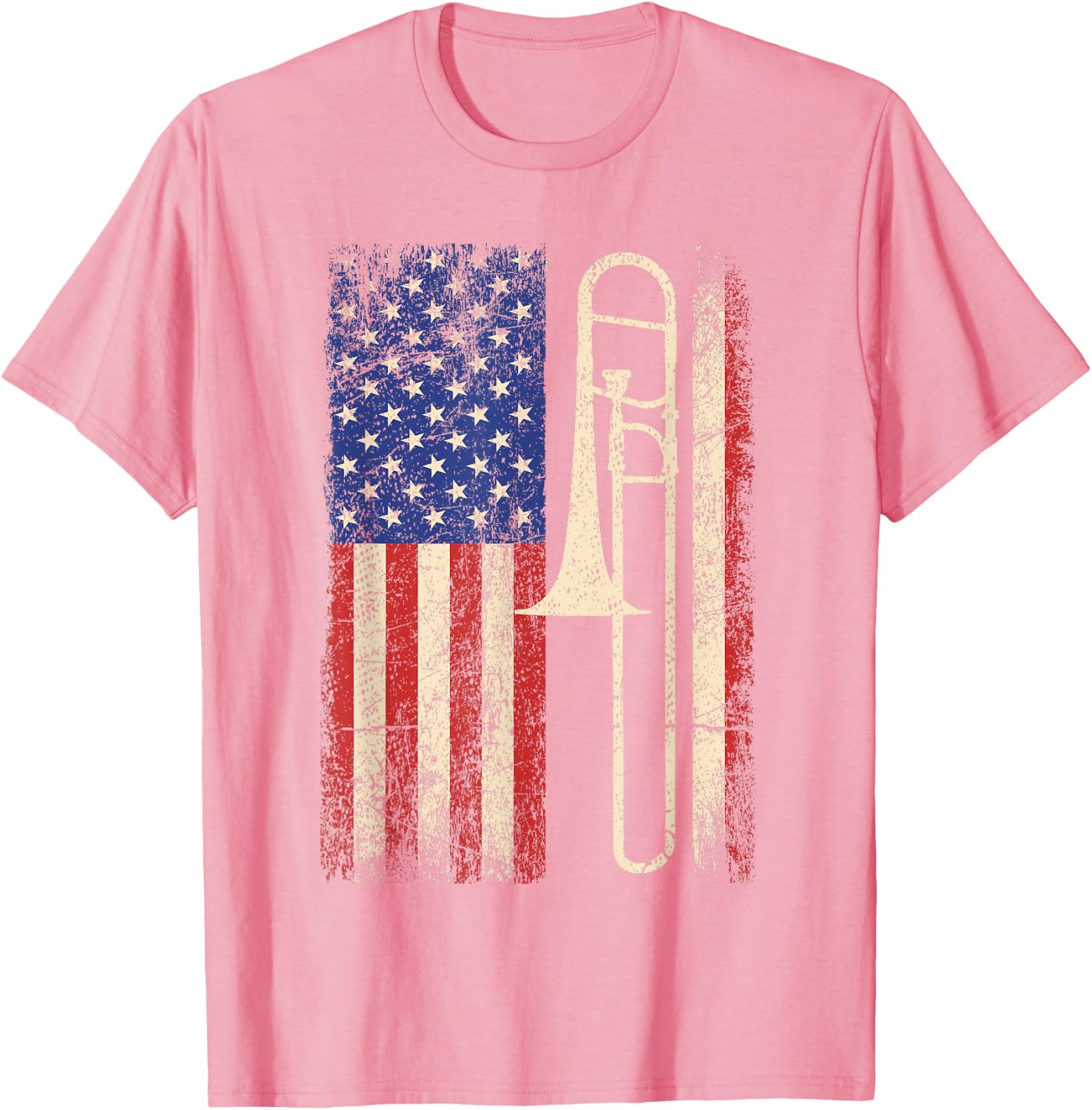 Trombone USA American Flag Shirt Jazz Music Vintage Men Tee T-Shirt