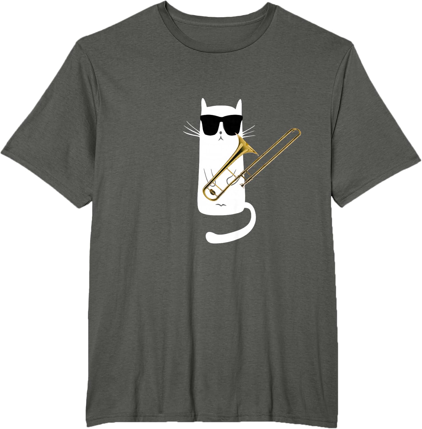 Funny Cat Wearing Sunglasses Playing Trombone T-Shirt Small