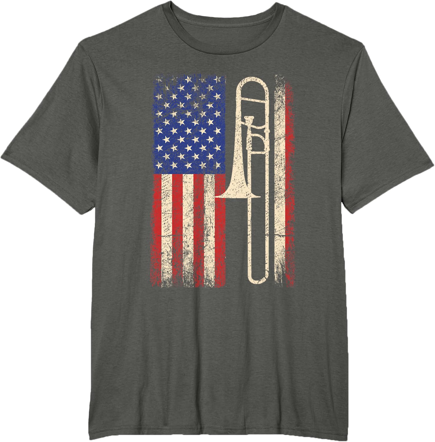 Trombone USA American Flag Shirt Jazz Music Vintage Men Tee T-Shirt