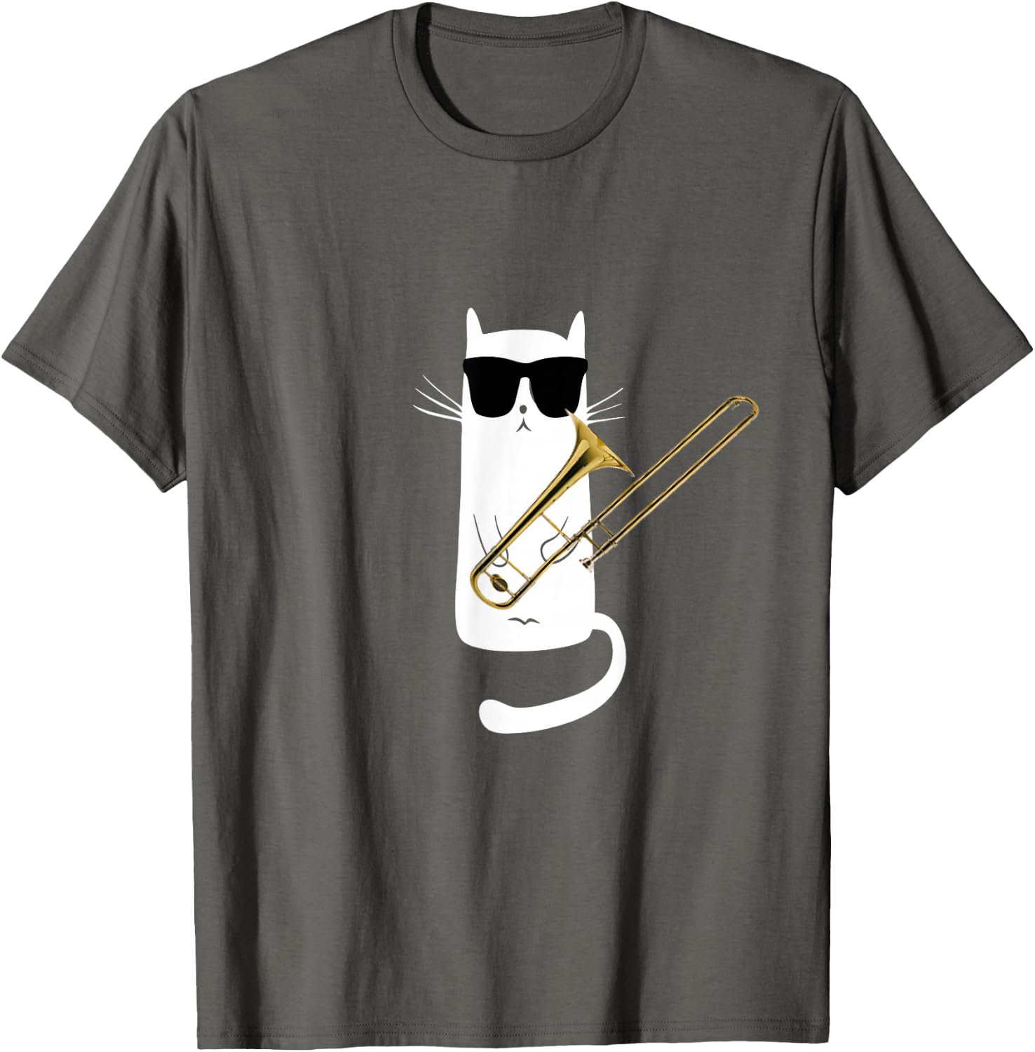 Funny Cat Wearing Sunglasses Playing Trombone T-Shirt Small