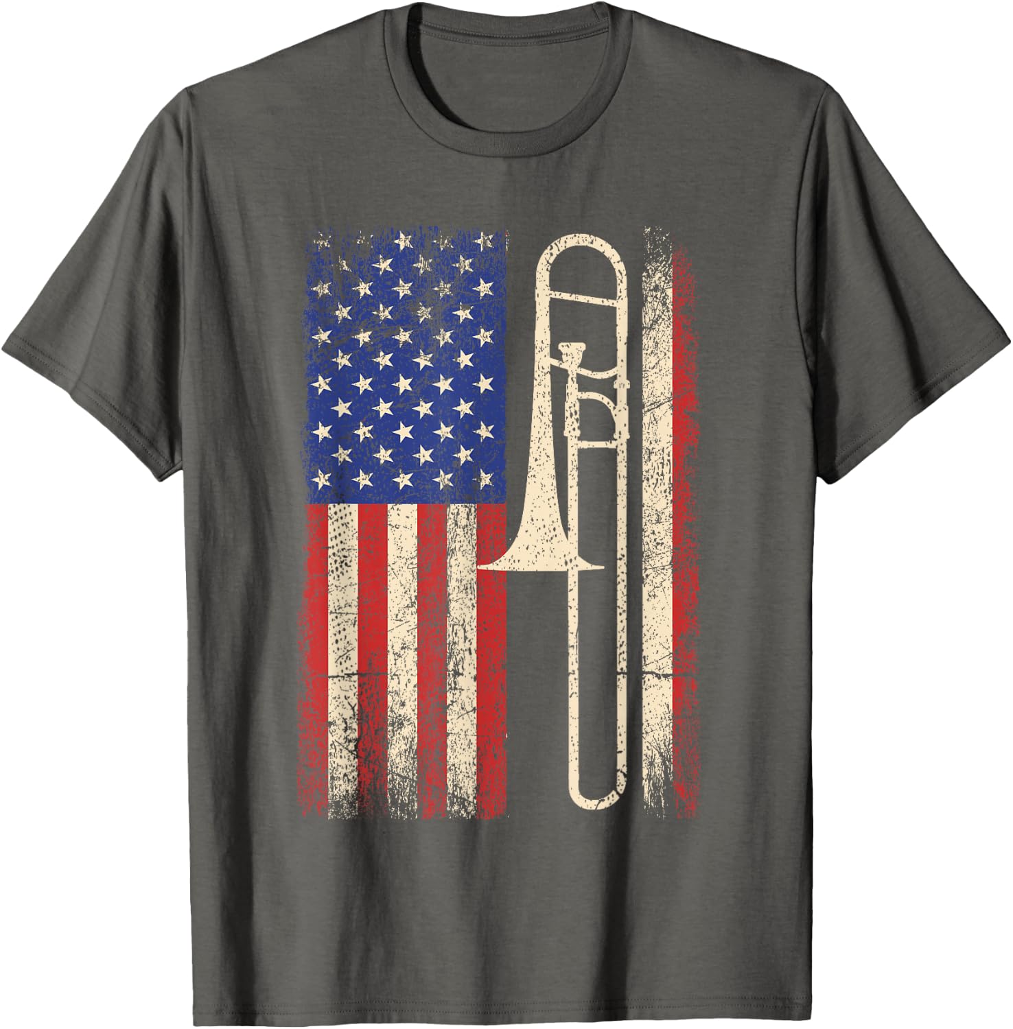 Trombone USA American Flag Shirt Jazz Music Vintage Men Tee T-Shirt
