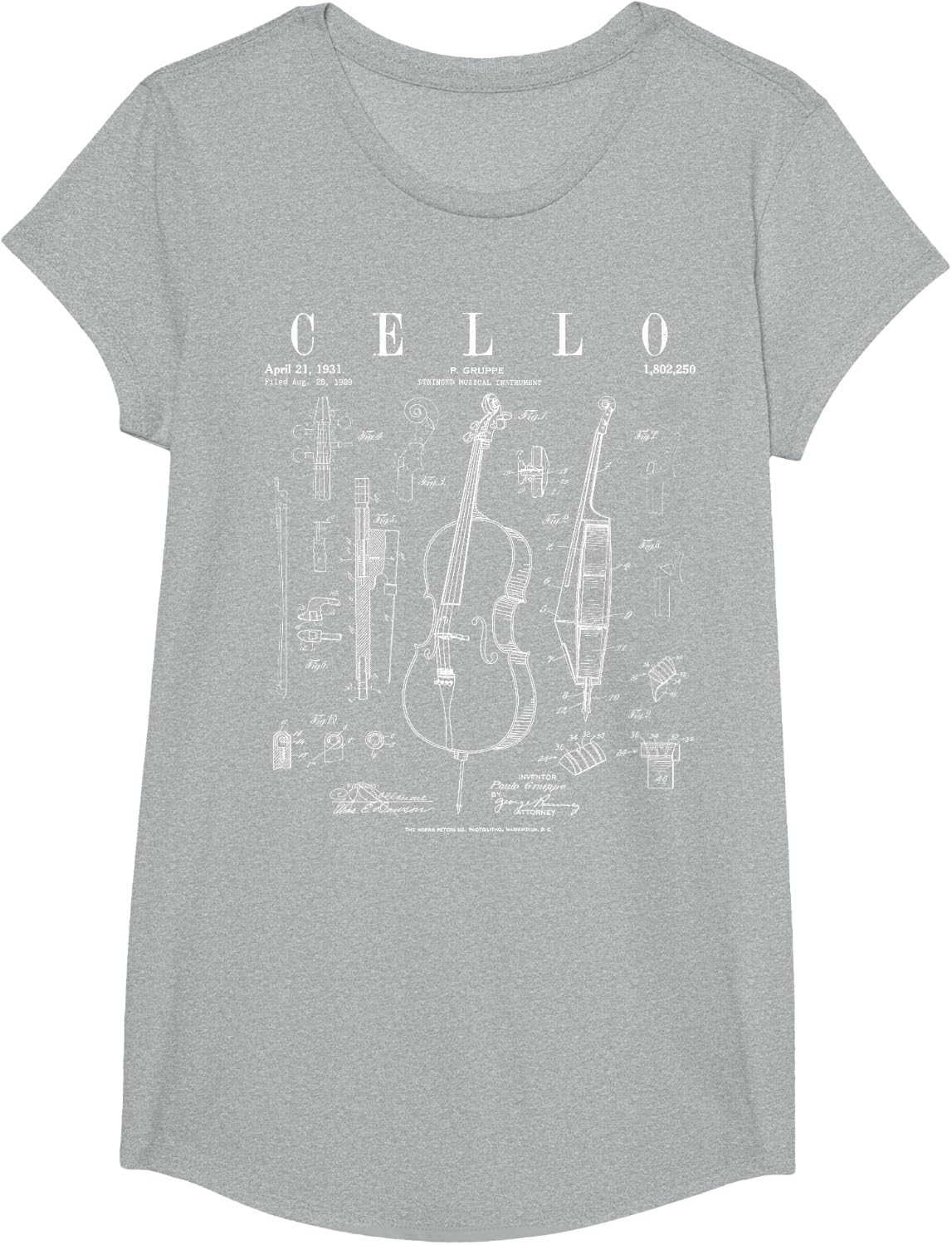 Cello Vintage Patent Cellist Drawing Print T-Shirt
