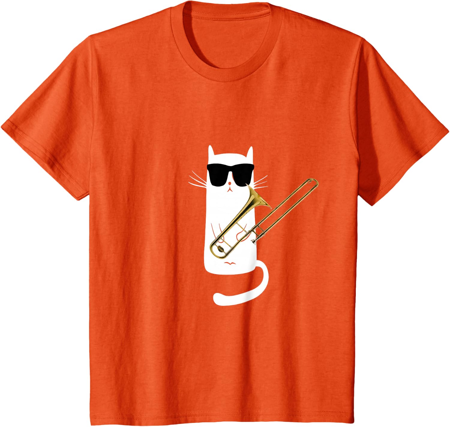 Funny Cat Wearing Sunglasses Playing Trombone T-Shirt Small