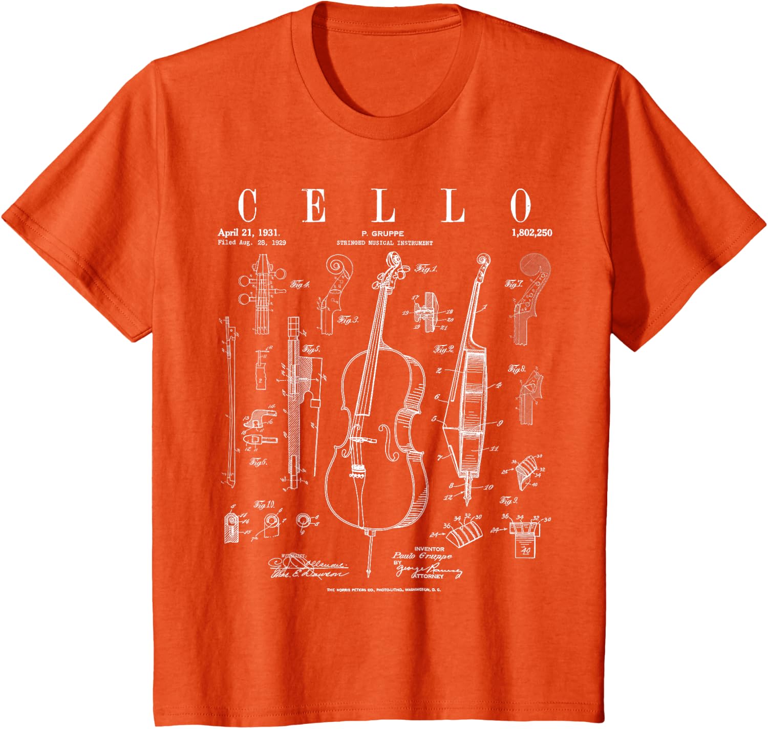 Cello Vintage Patent Cellist Drawing Print T-Shirt