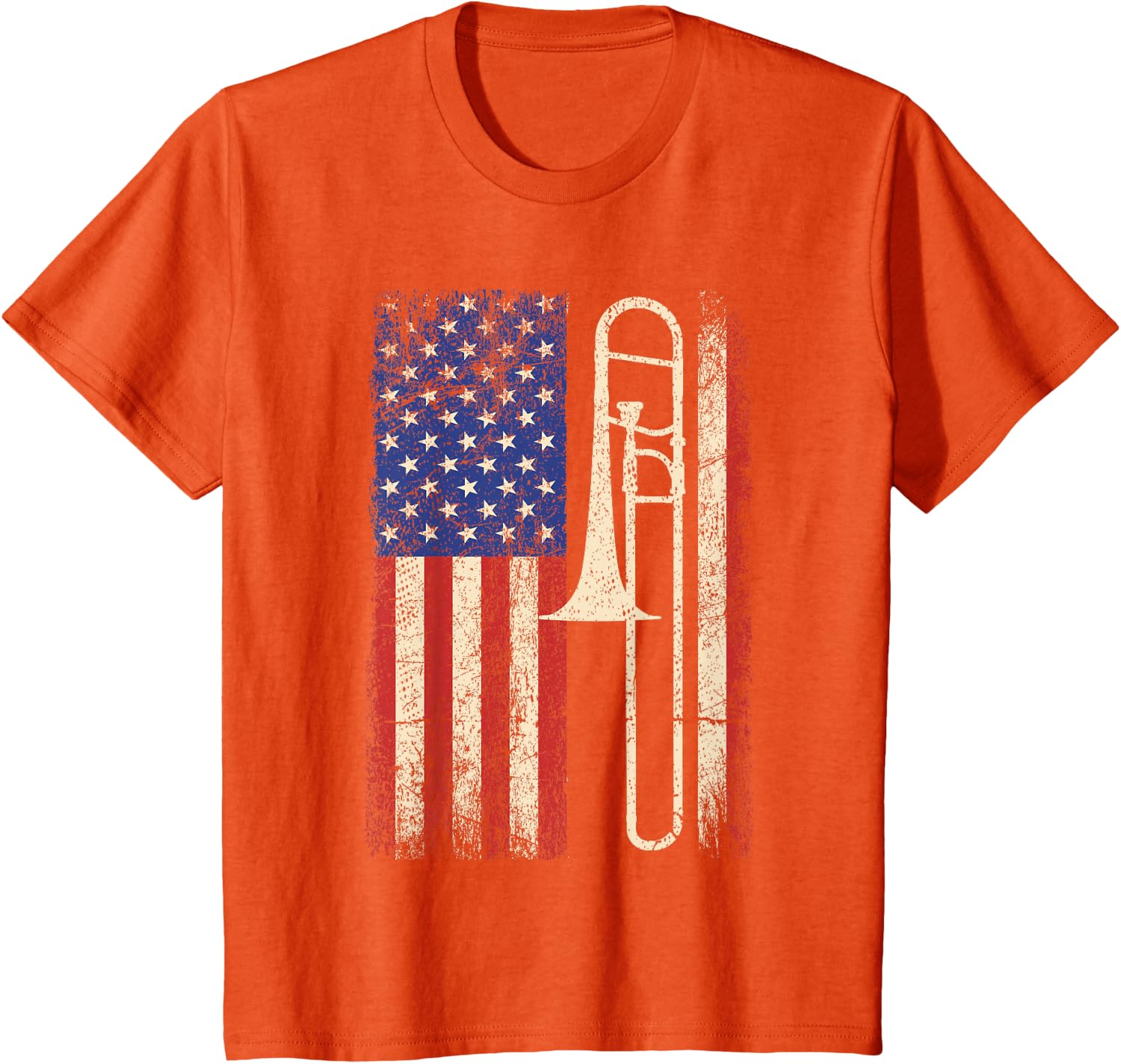 Trombone USA American Flag Shirt Jazz Music Vintage Men Tee T-Shirt