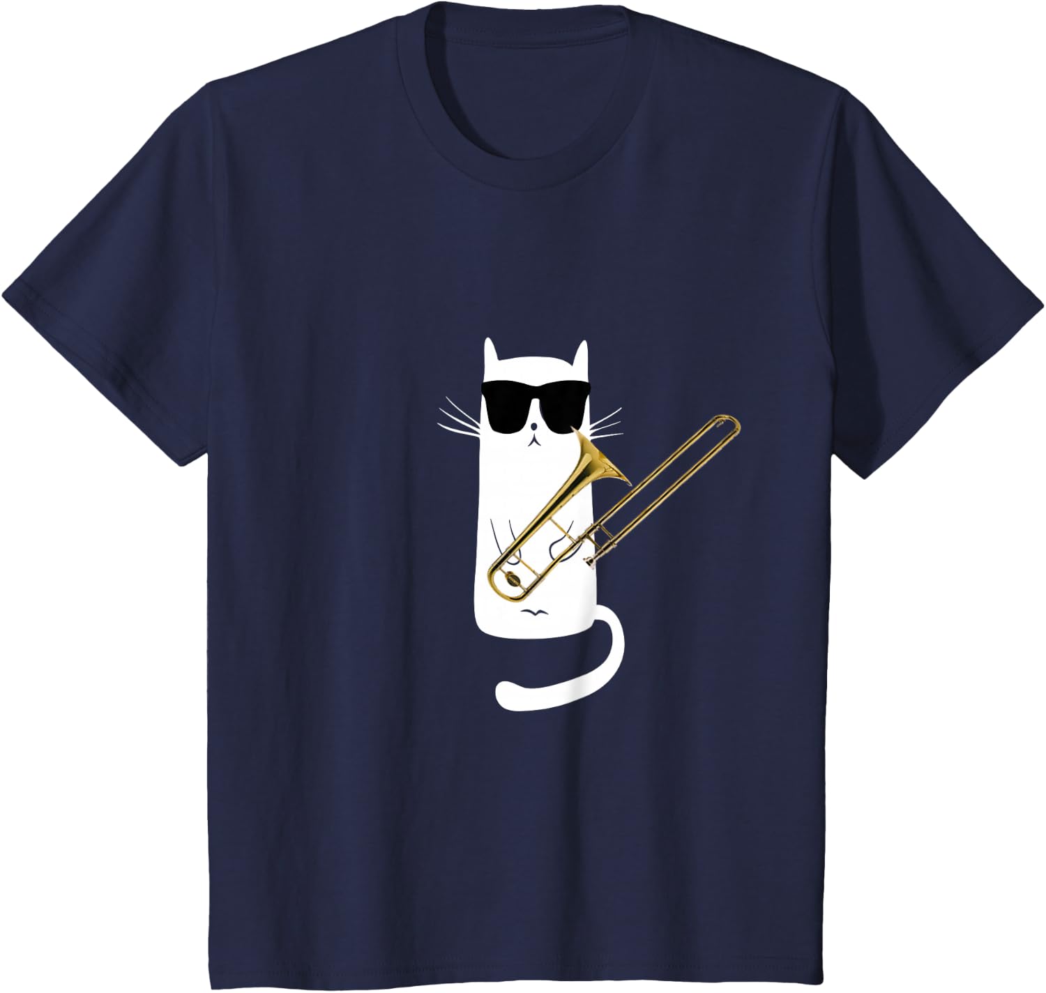 Funny Cat Wearing Sunglasses Playing Trombone T-Shirt Small