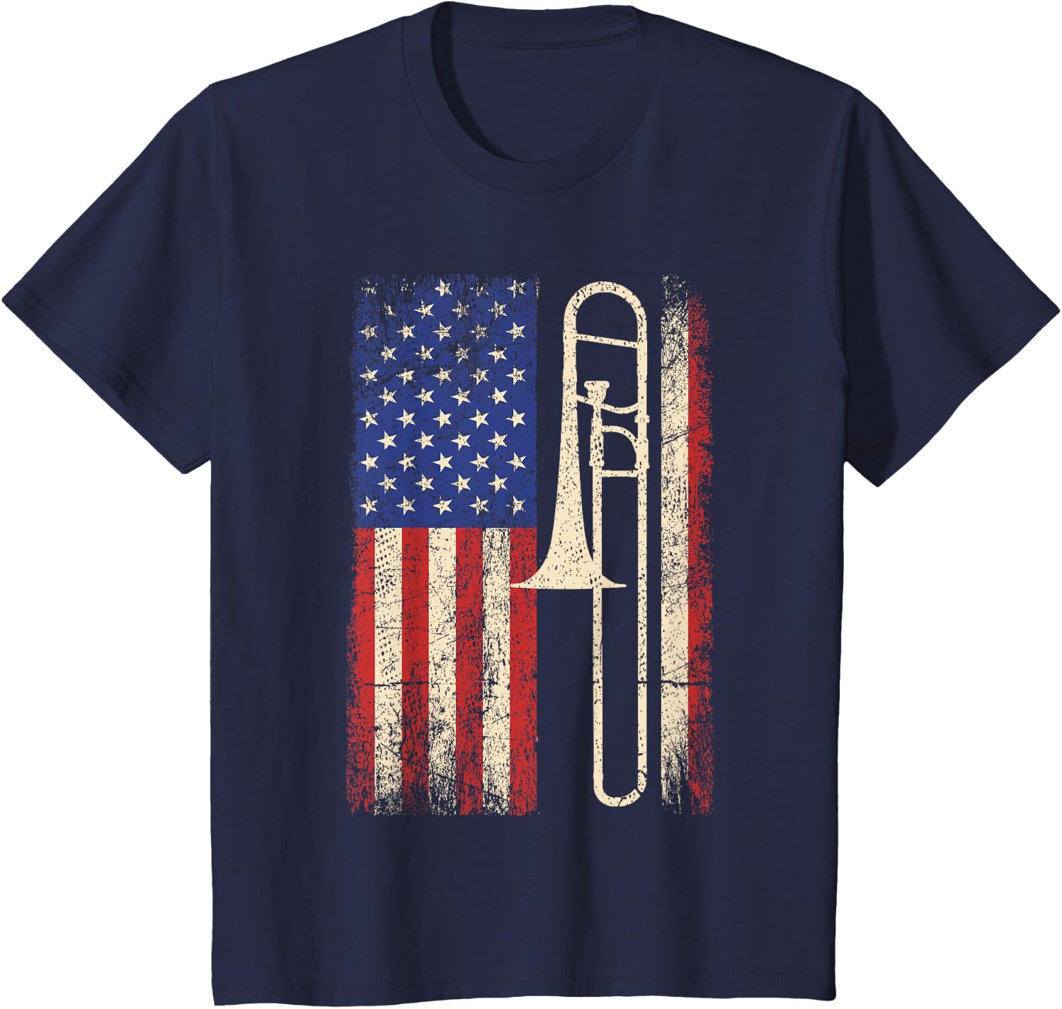 Trombone USA American Flag Shirt Jazz Music Vintage Men Tee T-Shirt